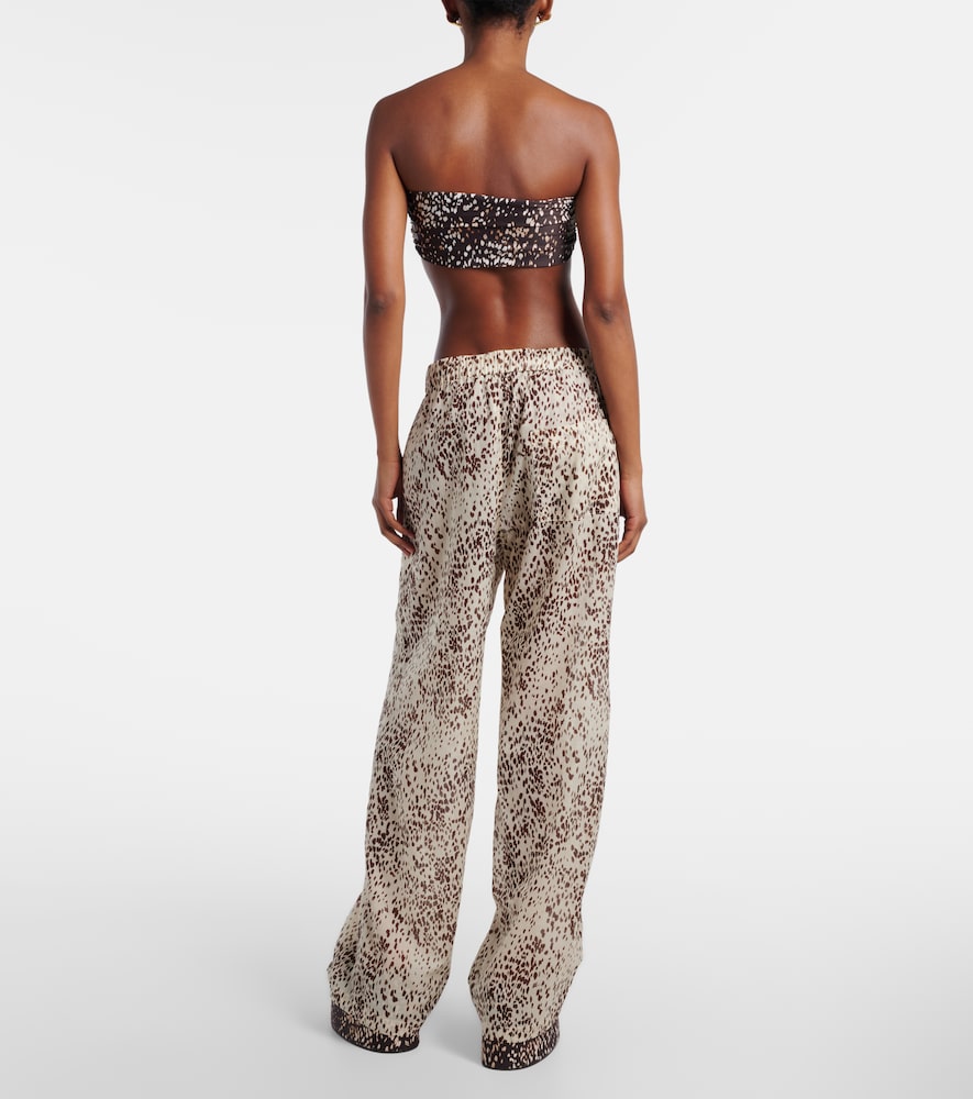 Leopard-print cotton wide-leg pants