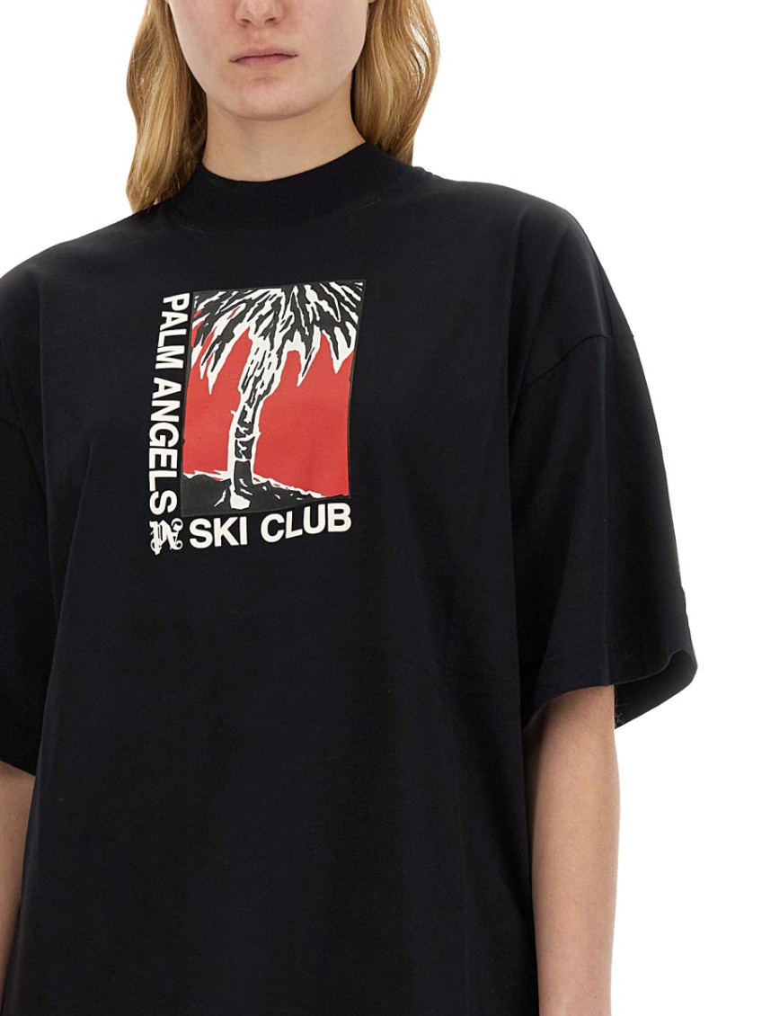 Ski Club-print cotton T-shirt - Black
