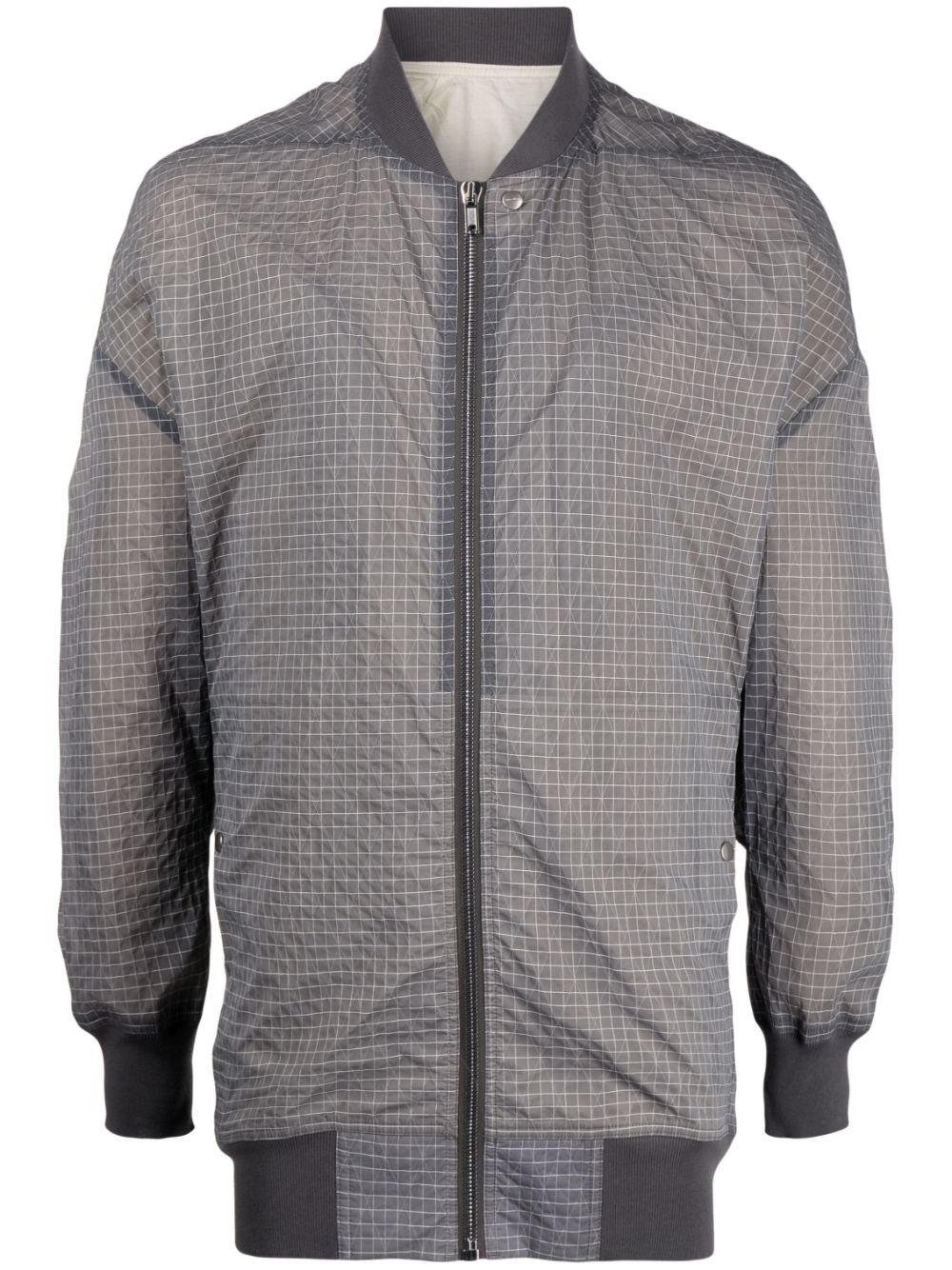 Grid-patterned zipped bomber jacket - Grey