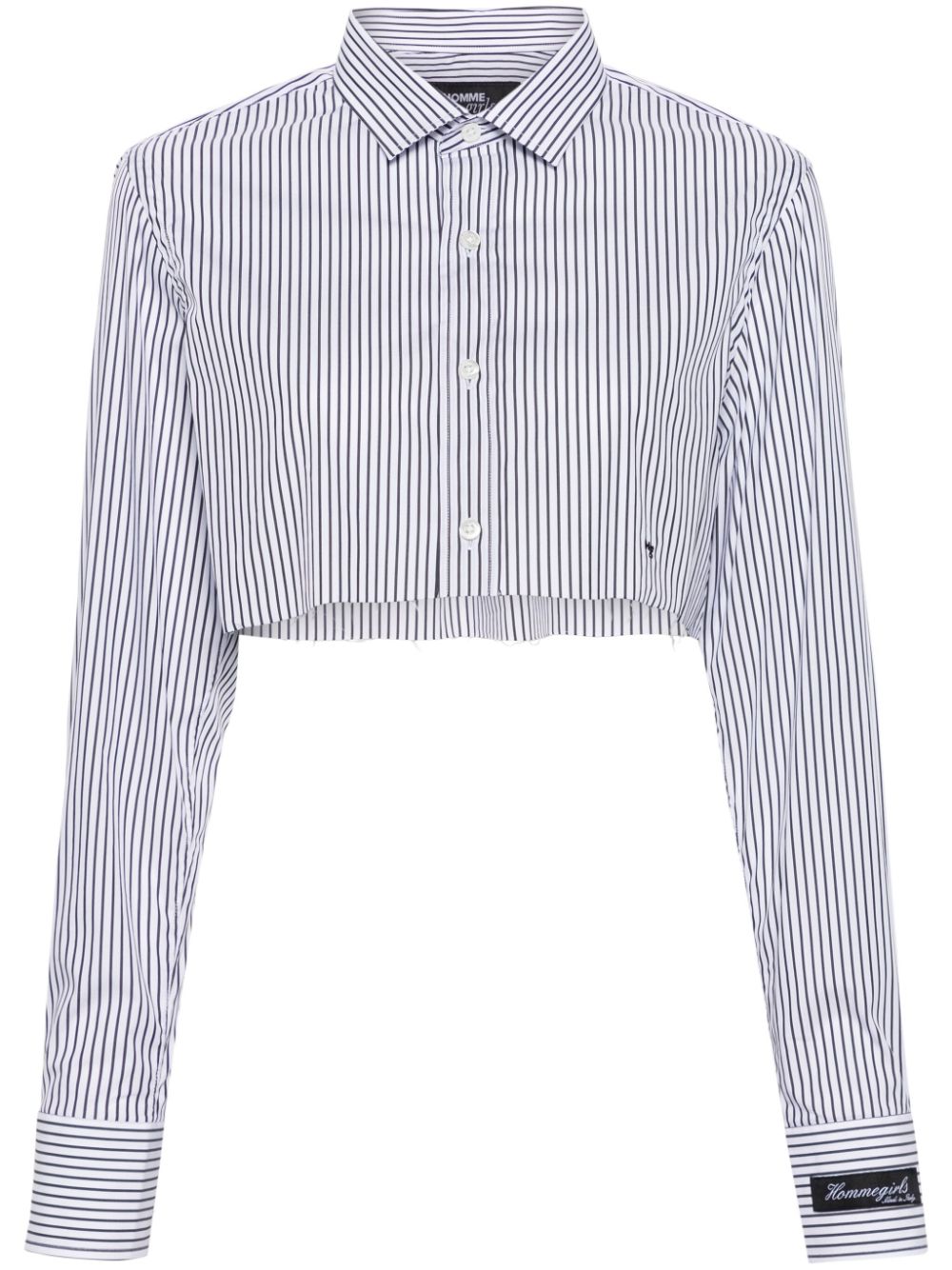 Embroidered-logo striped shirt - Black