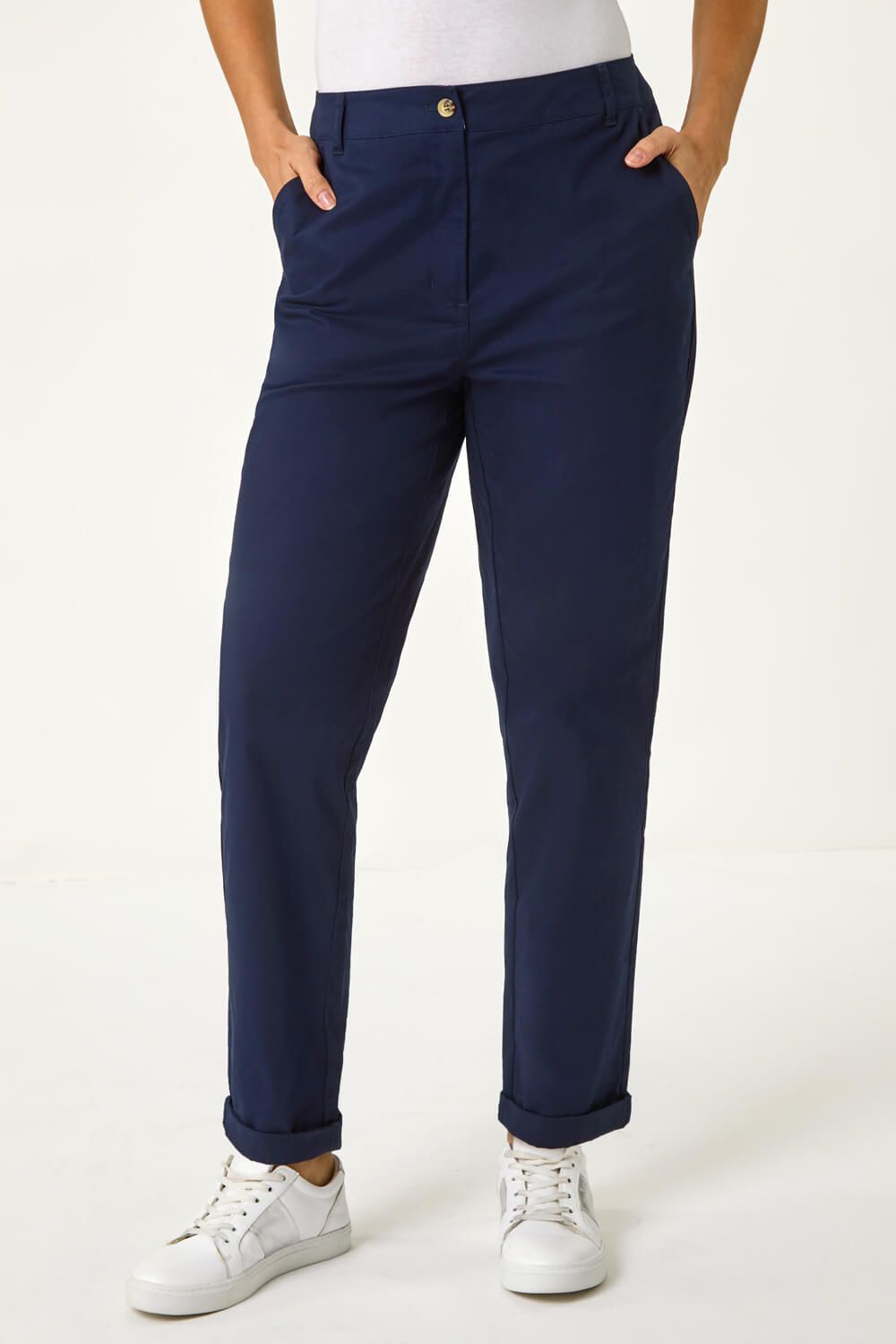 Roman Plain Cotton Chino Trousers In Navy