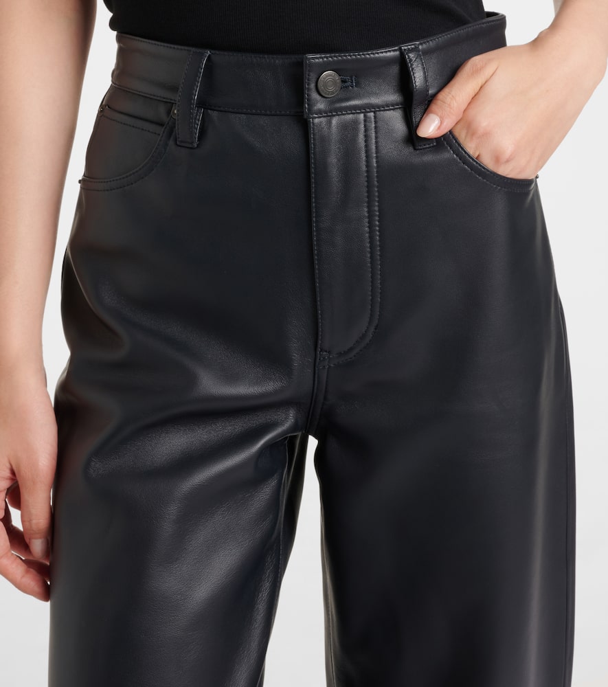 Neat leather straight pants