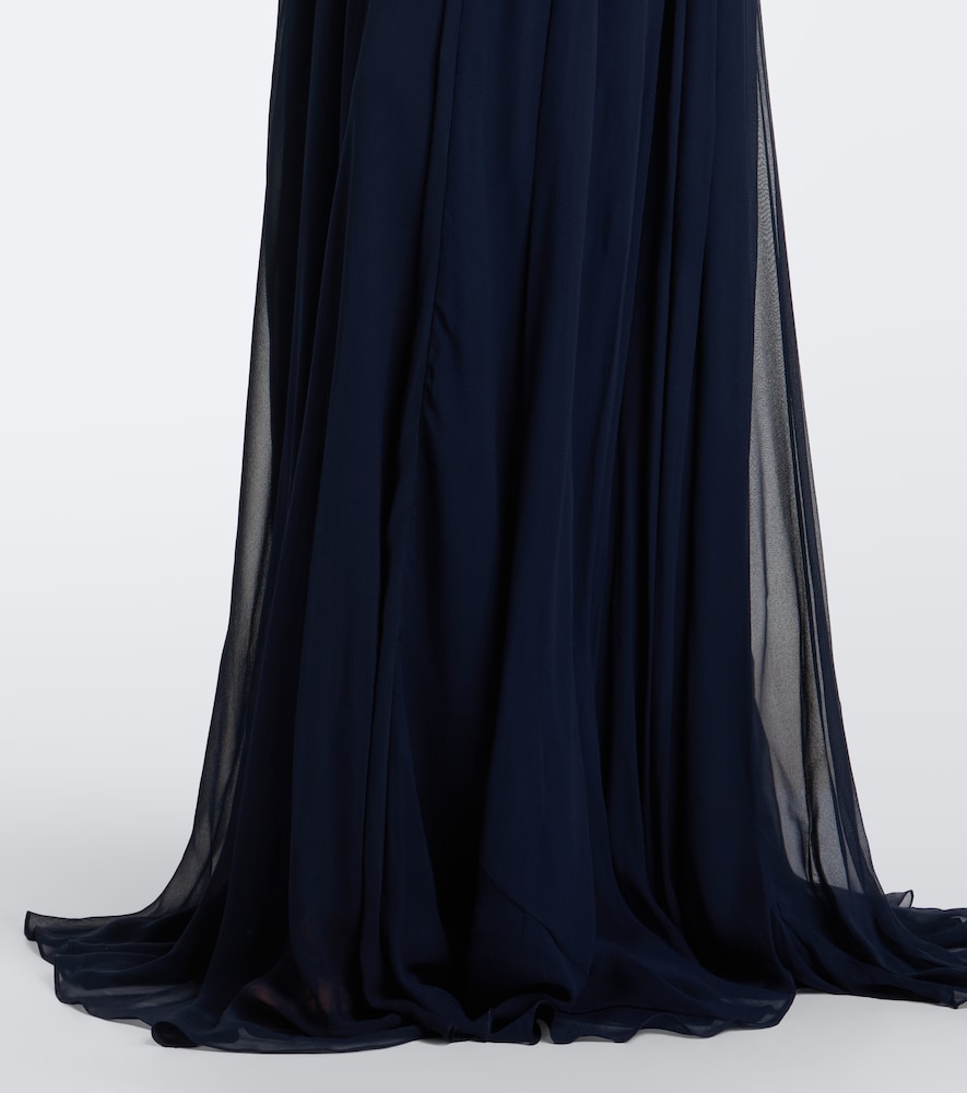 Scarf-detail draped silk bustier gown