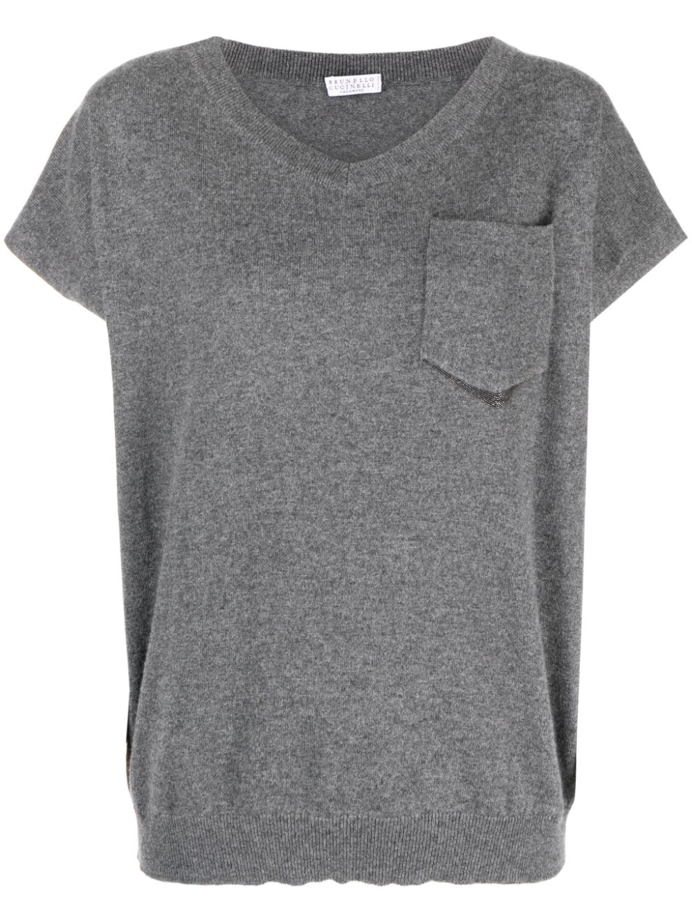Cap-sleeve V-neck cashmere vest - Grey
