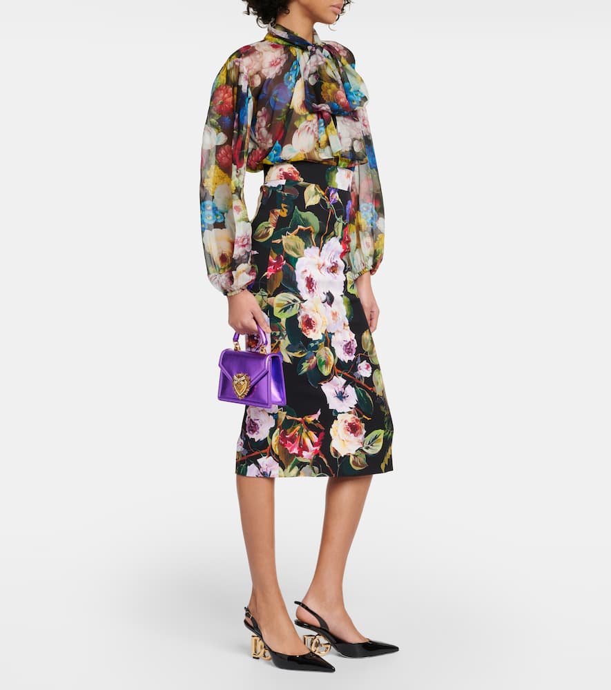 Rose Garden charmeuse midi skirt