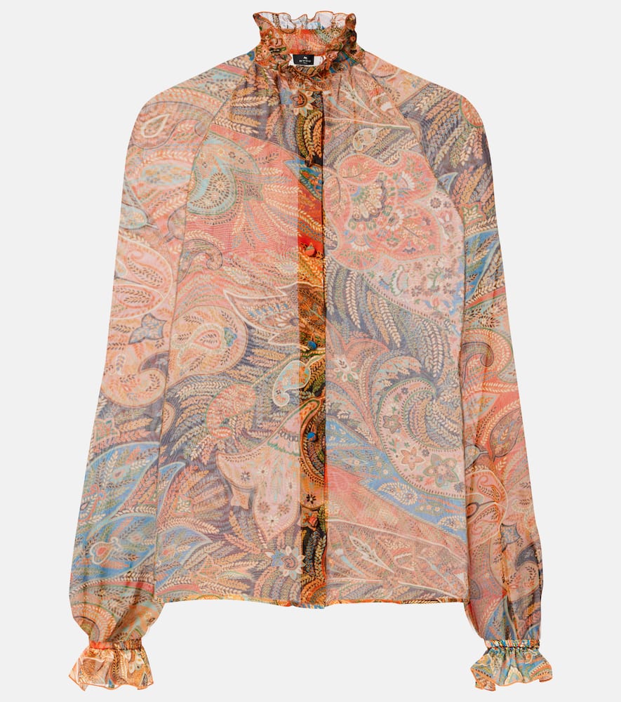 Printed ruffled silk blouse