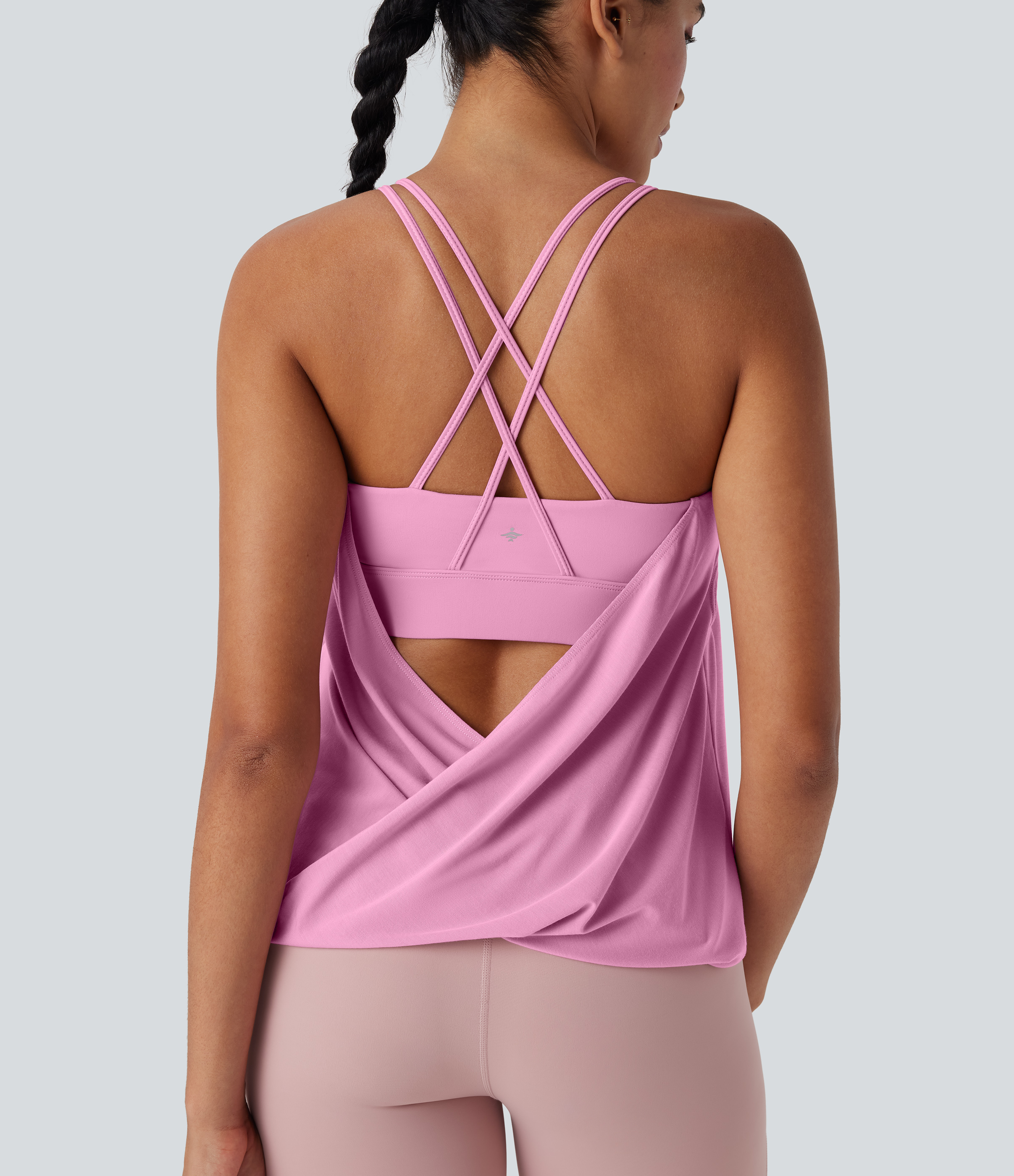 Double Straps Pleated Quick Dry Yoga Cami Top Tank Top - Pink Frosting