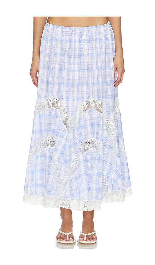 Yuhan Wang Lace Trim Check Maxi Skirt in Blue,White. L. Also in M