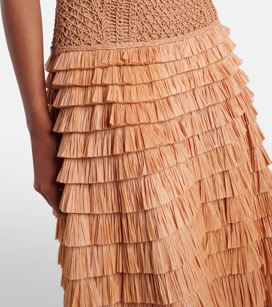 Santana raffia-blend bustier dress