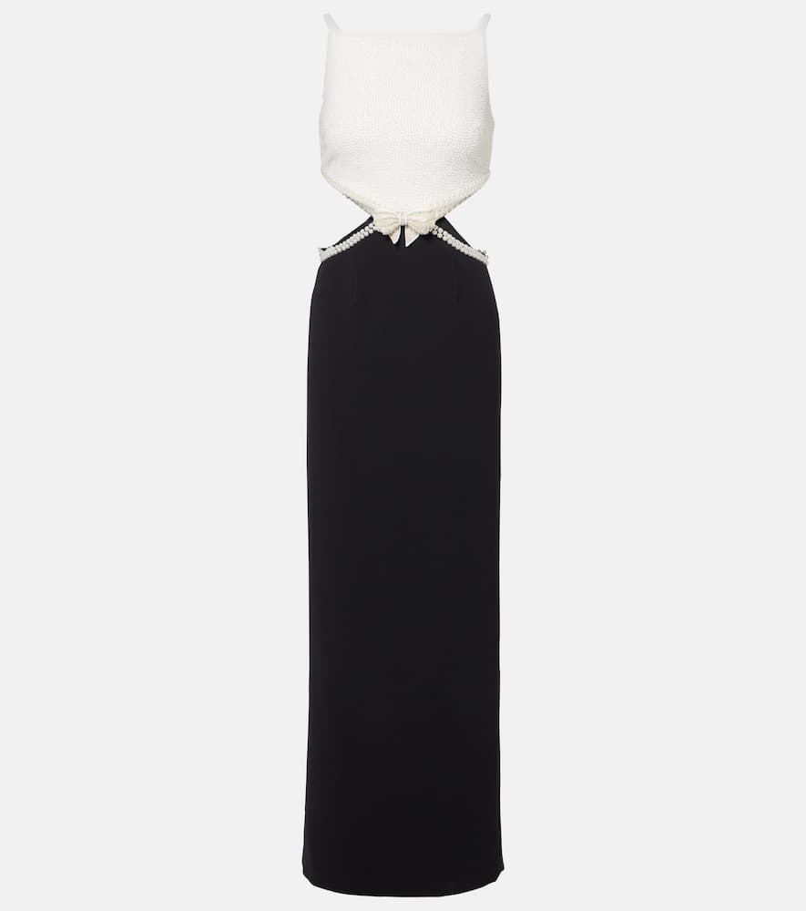 Self-Portrait Faux pearl cutout crêpe gown