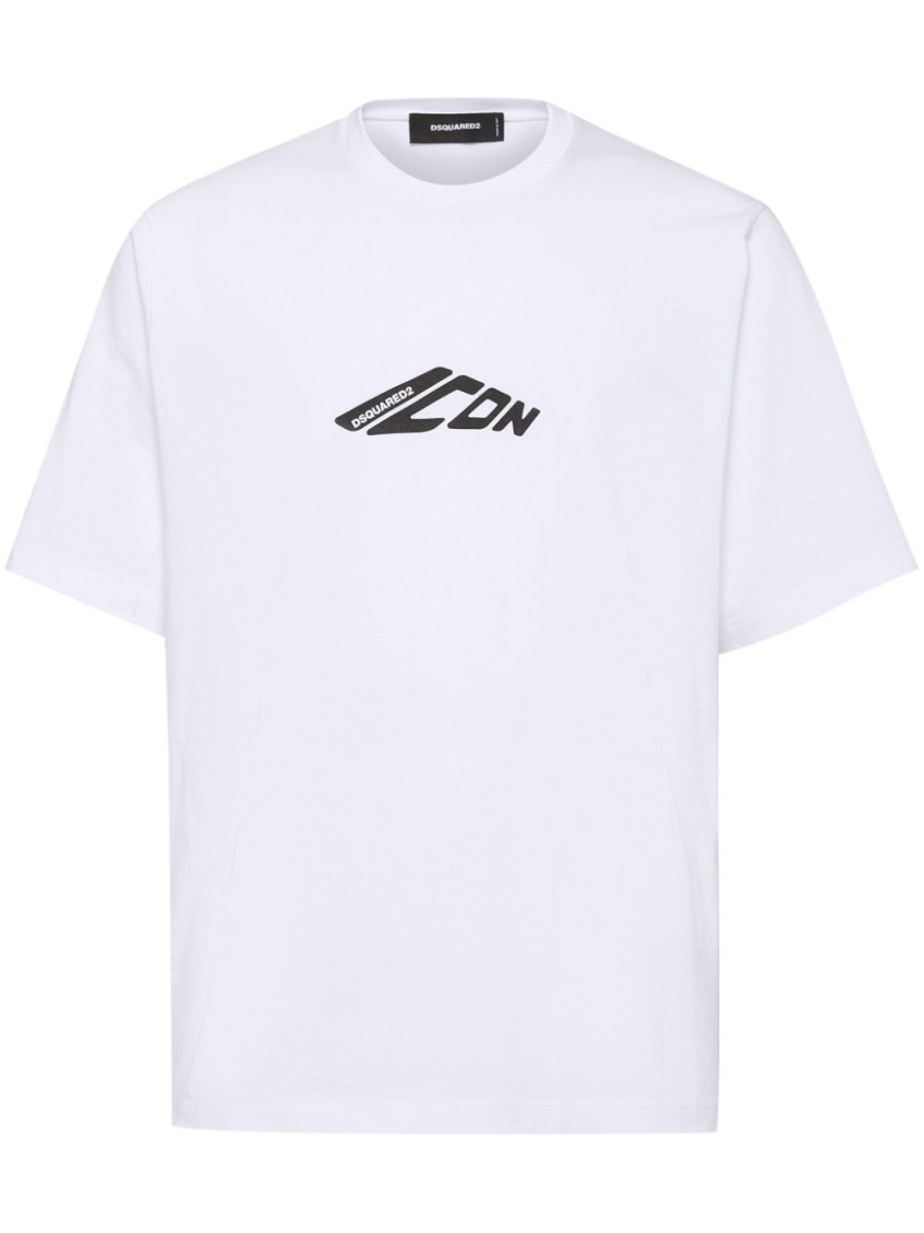 White T-shirt With Contrasting Icon Print In Cotton Man