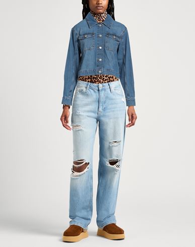 Woman Denim outerwear Blue Size L Cotton, Recycled cotton