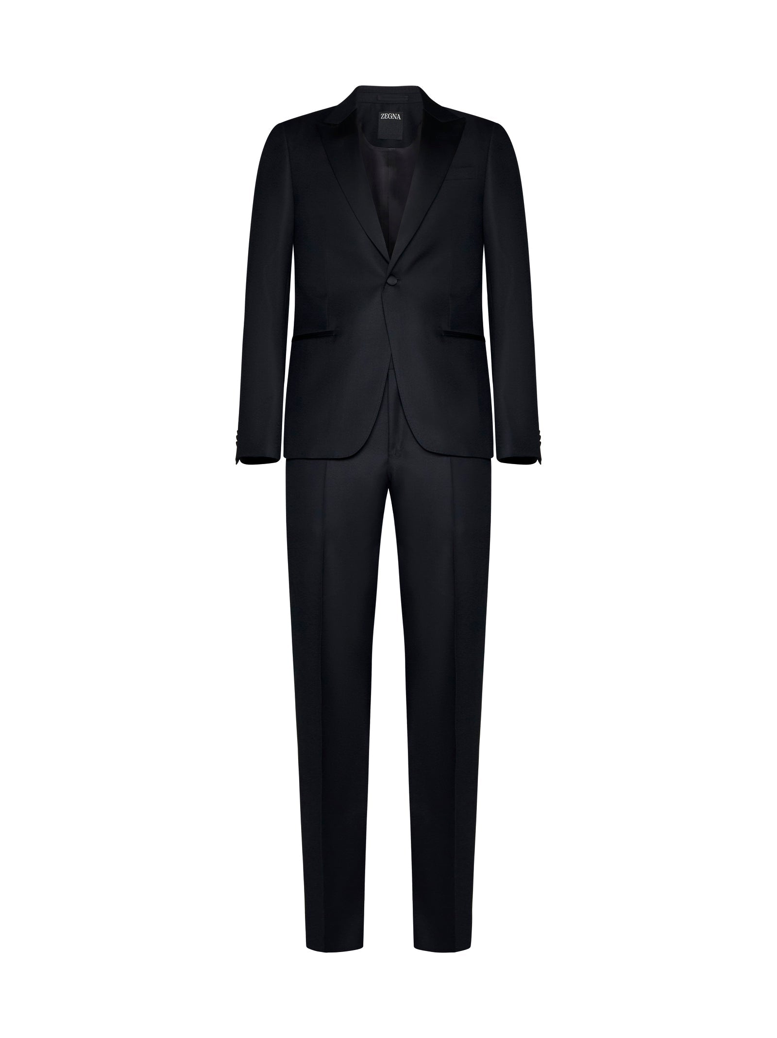 Single-Breasted Wool Pant Suit — Black