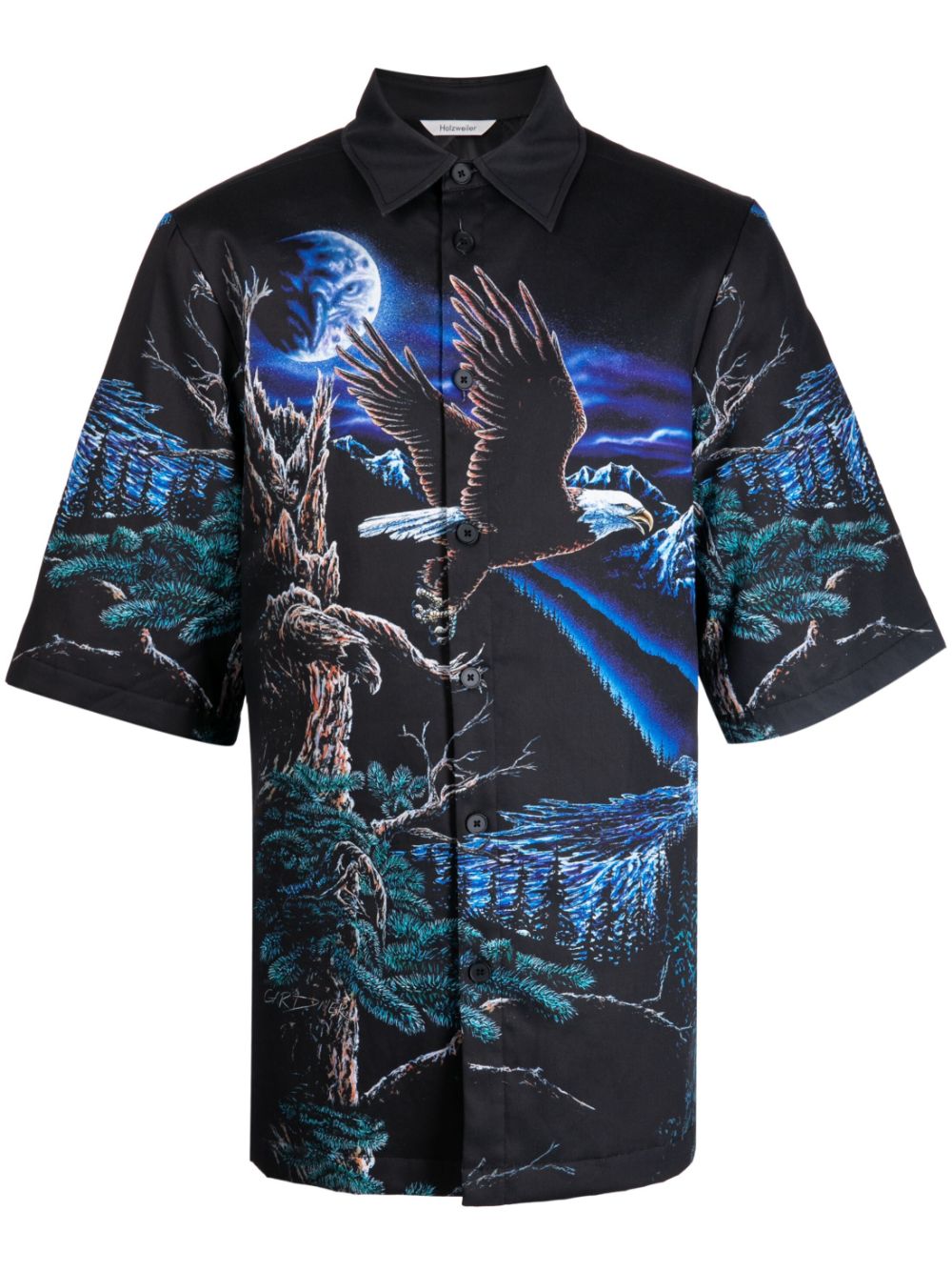 National-print short-sleeve shirt - Black