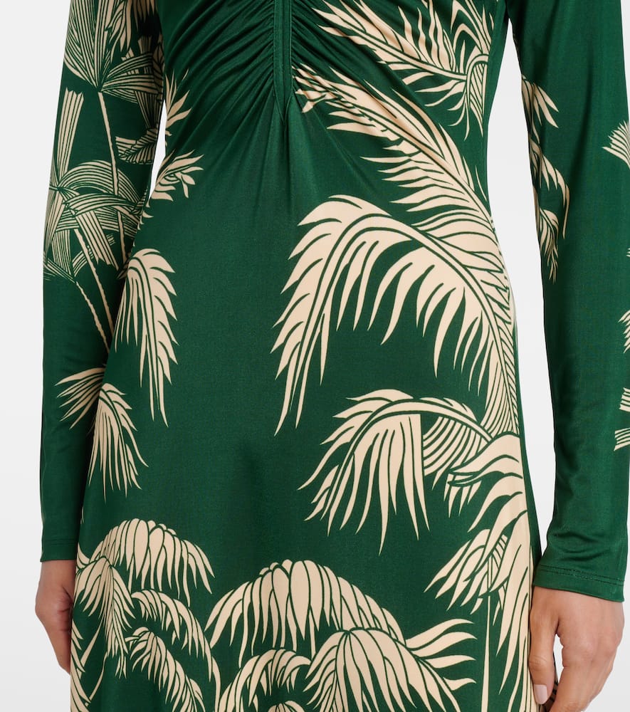 Printed ruched jersey midi dress