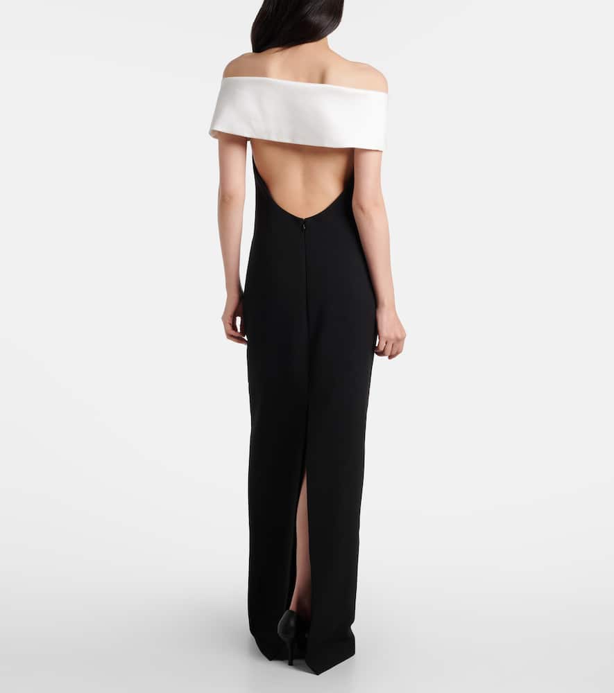 Floral-appliqué off-shoulder crêpe gown