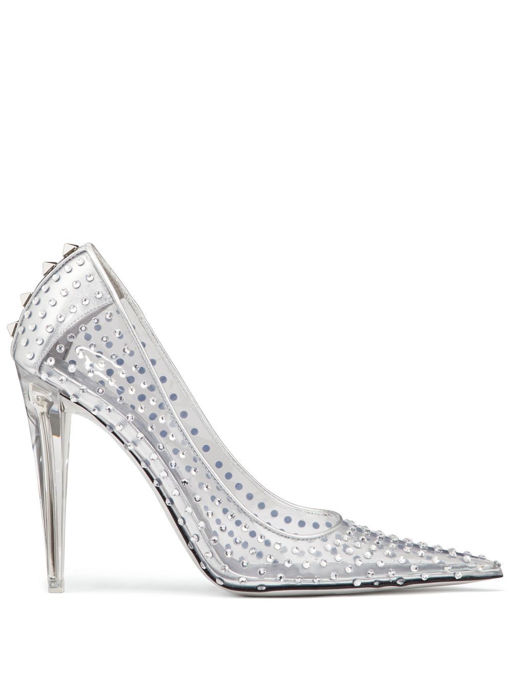 Crystal-embellished transparent pumps - White