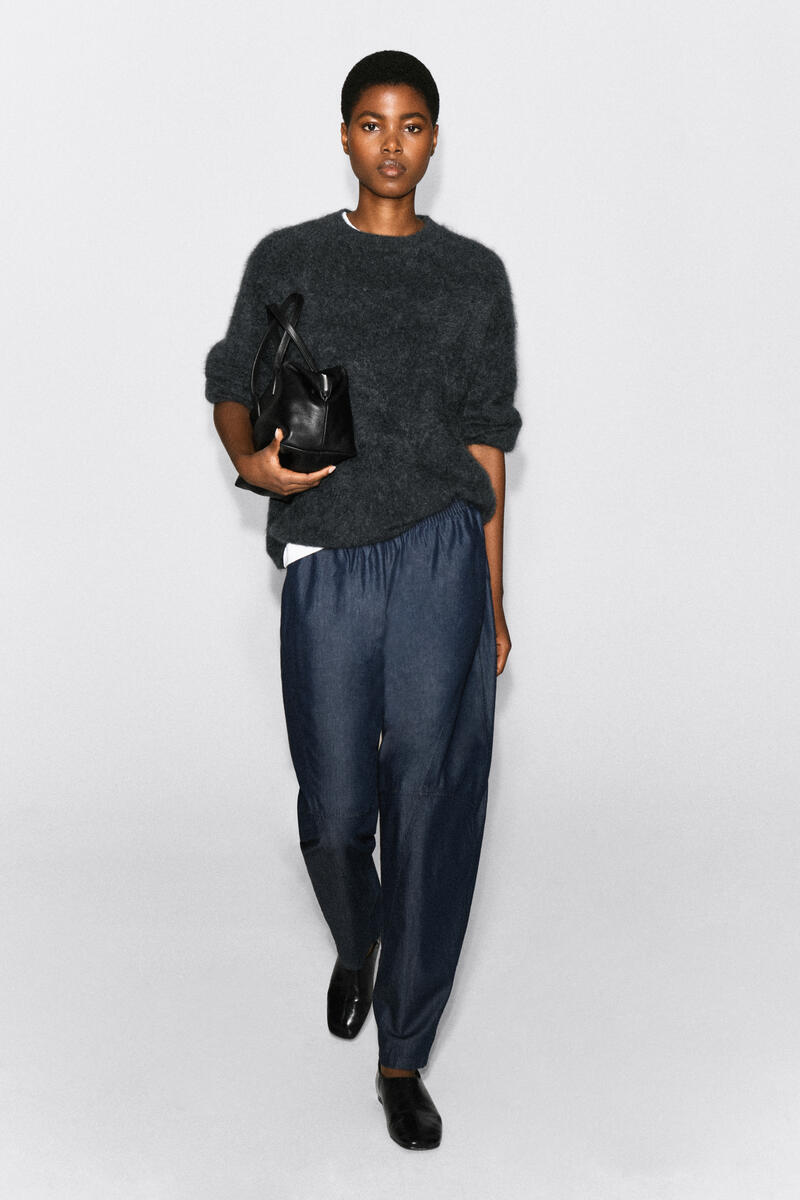 Elasticated Barrel-Leg Denim Pants