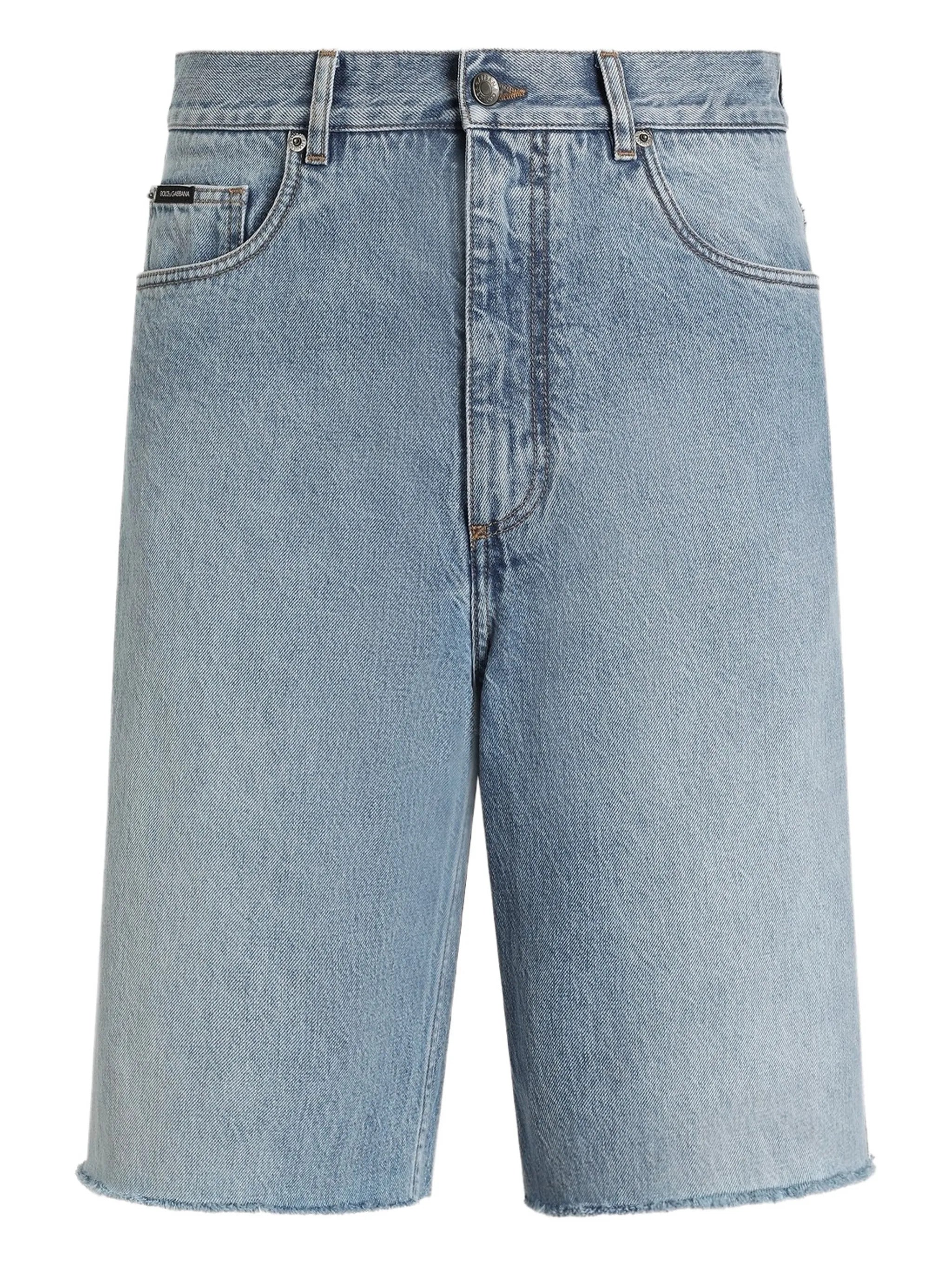 Cotton Five-Pocket Shorts with Covered Zipper and Back Logo Tag (Size 48)