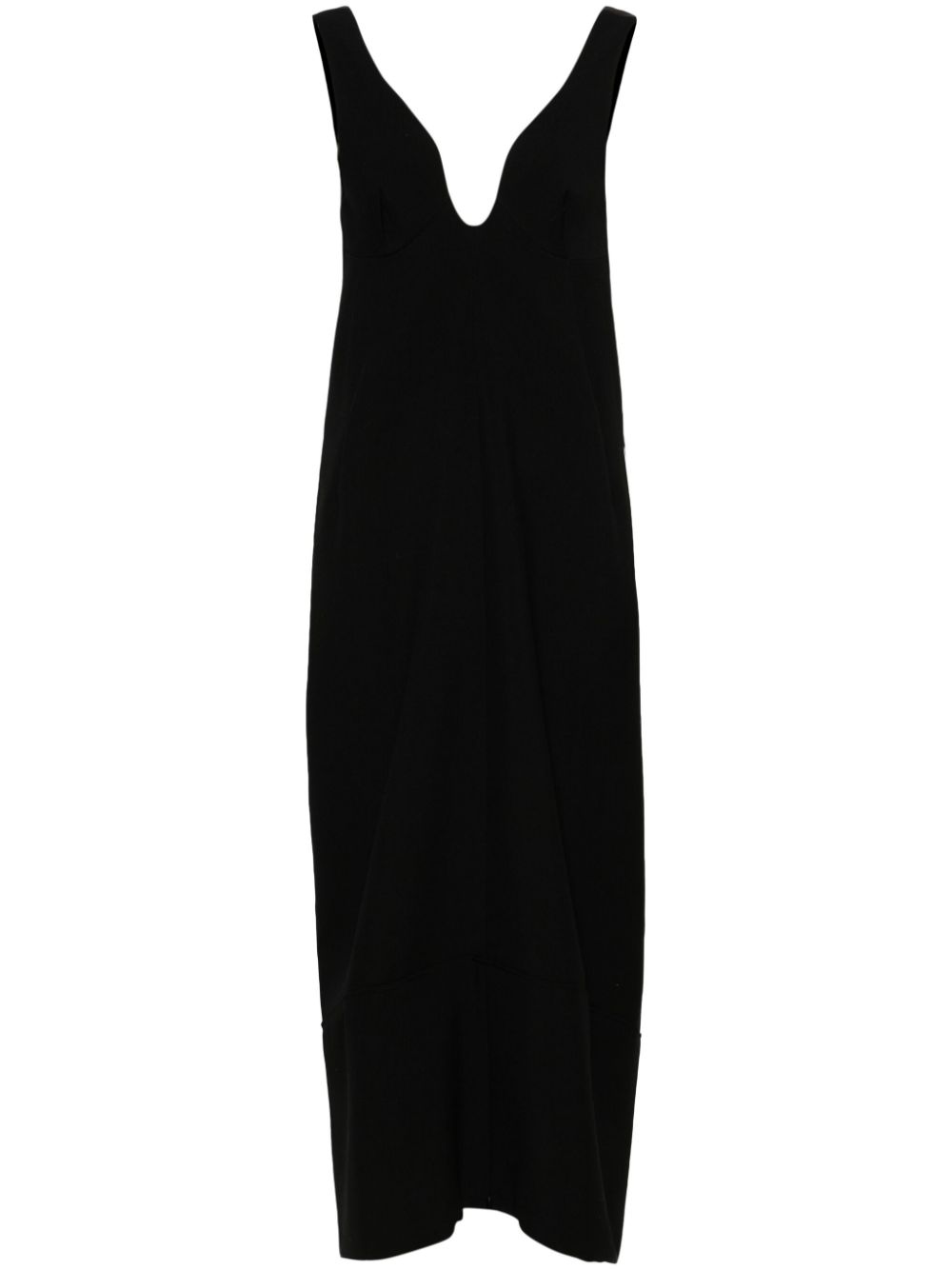 U-neck wool maxi dress - Black