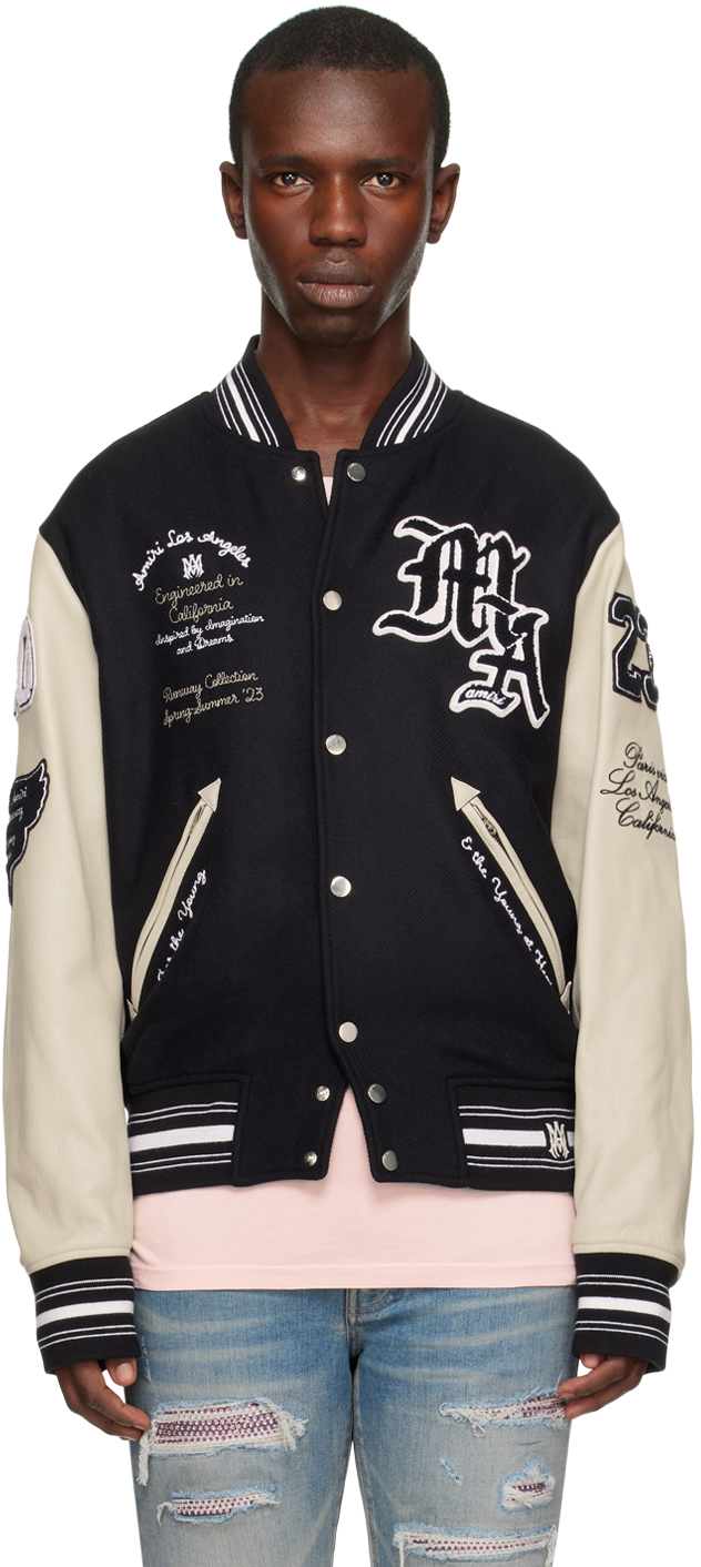 Black oversized varsity bomber jacket