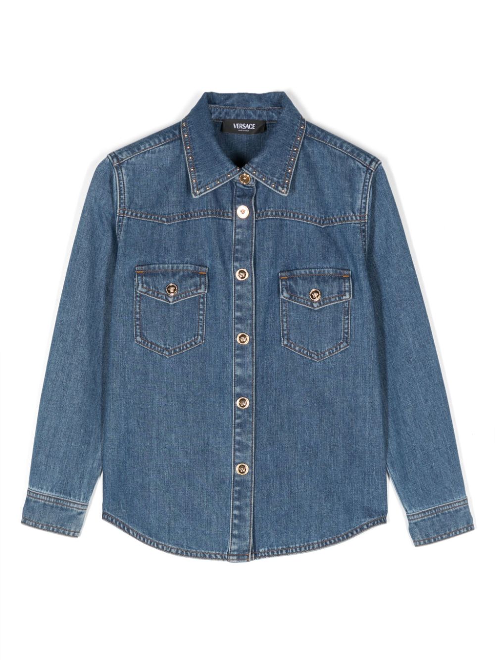 Medusa Head-buttons studded shirt - Blue