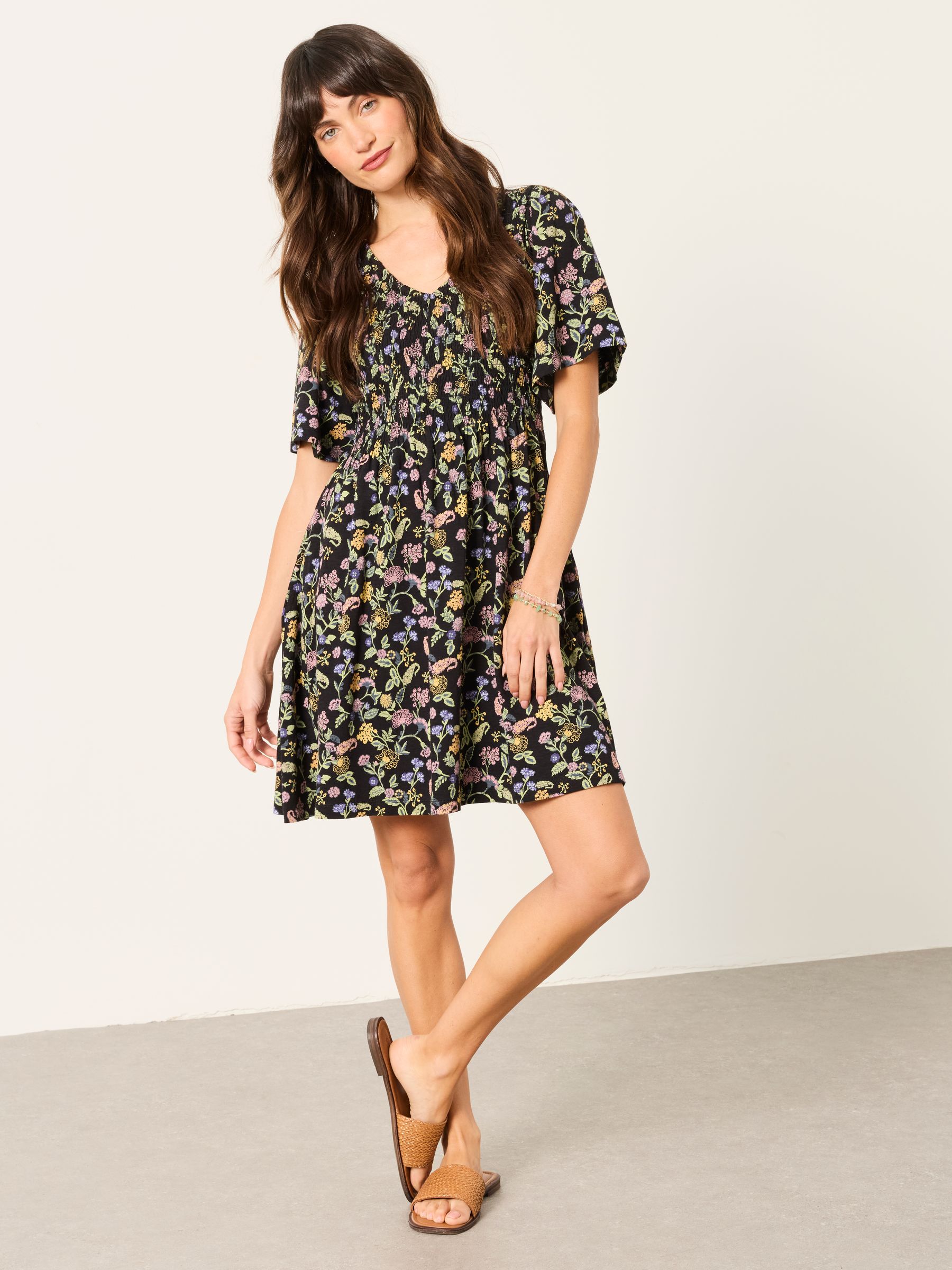 FatFace Black Stitch Paisley Regular Emma Floral Jersey Dress