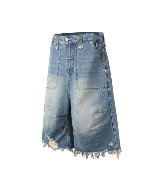 DESTROYED DENIM SHORTS LIGHT BLUE