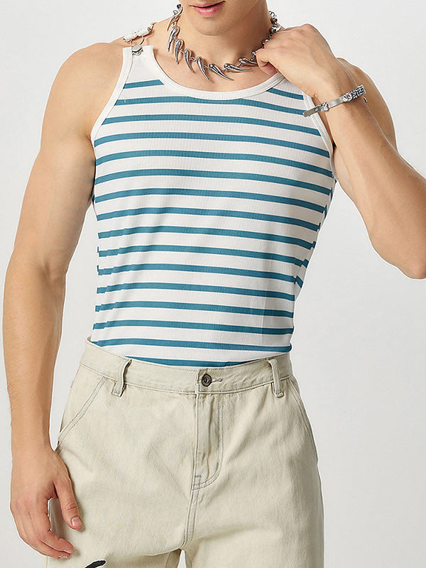 Mens Striped Knit Crew Neck Sleeveless Vest SKUK07259 - White / S