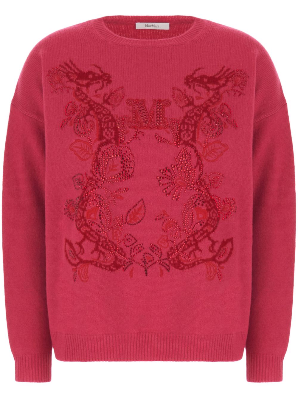 Floral-embroidered crew-neck jumper - Neutrals