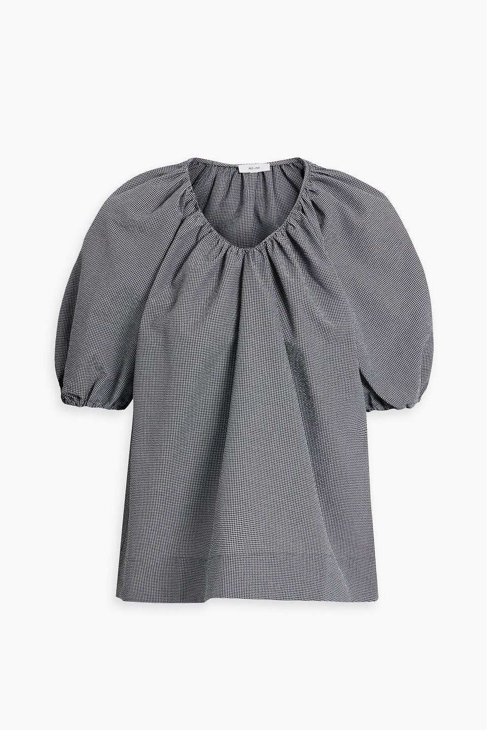Iris & Ink - Vanessa gathered gingham cotton-blend seersucker top - Blue - UK 4