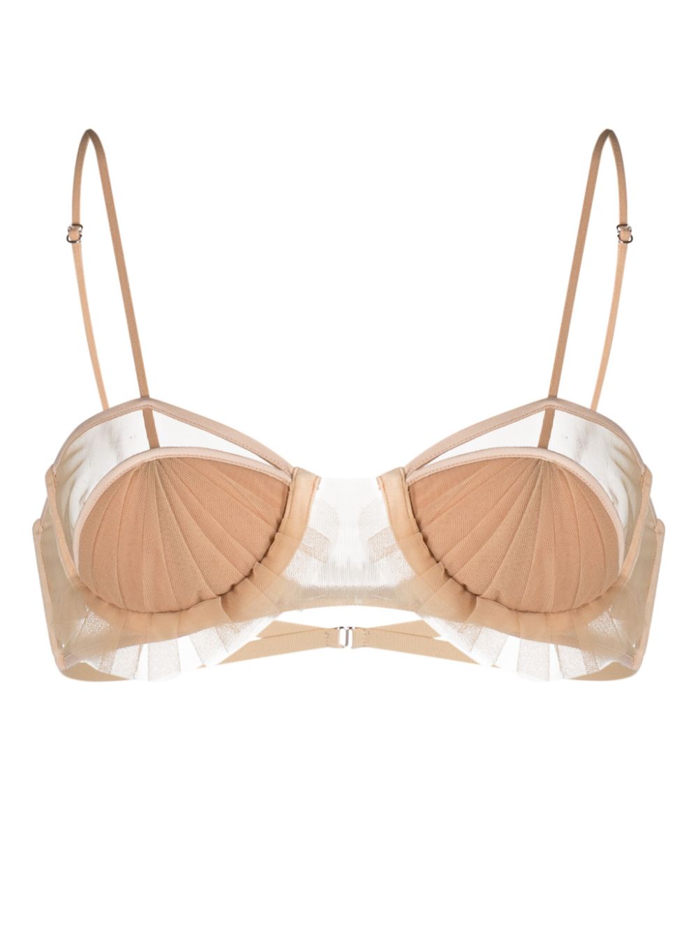 Panelled semi-sheer bra - Black