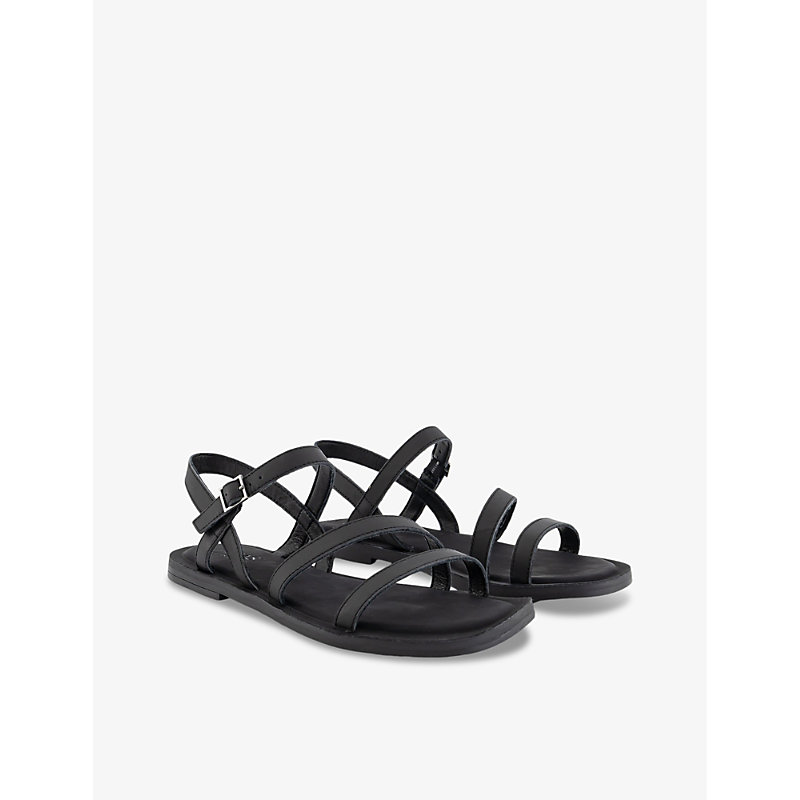Womens Black Kira Ankle-strap Leather Sandals
