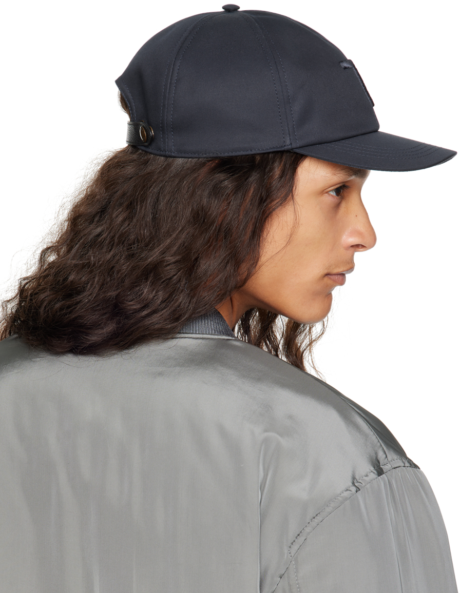TOM FORD Navy Canvas & Smooth Leather Cap