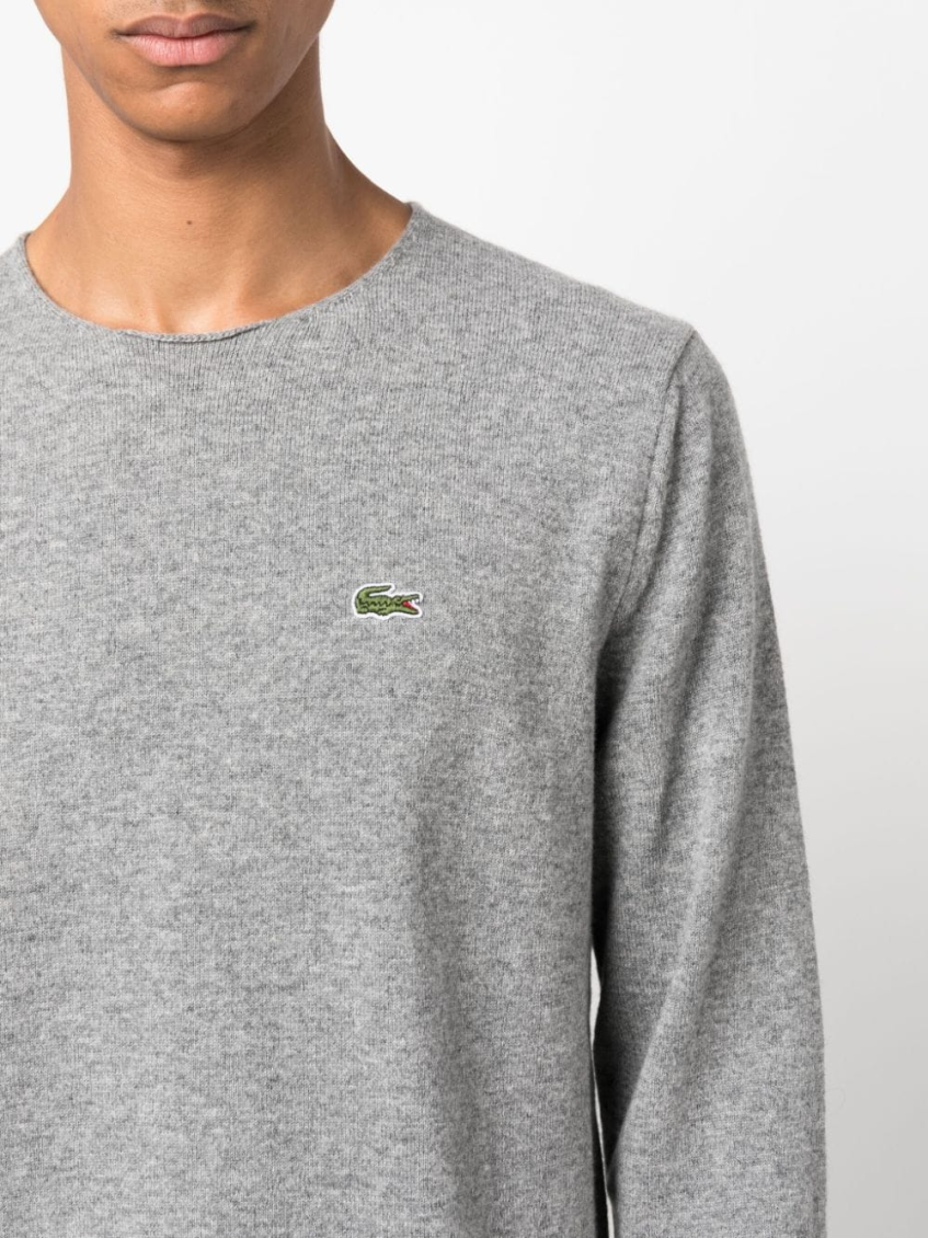 Grey intarsia-knit logo wool jumper