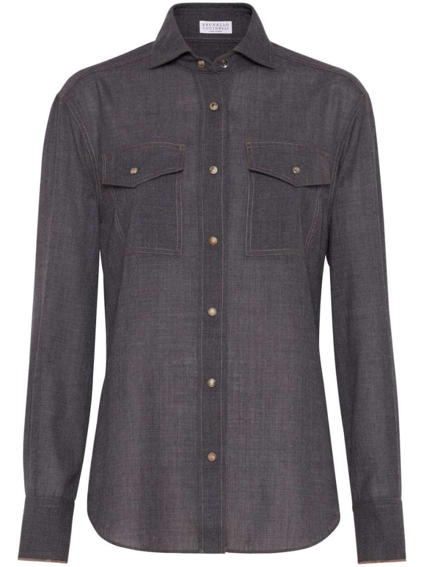 Monili-trim virgin wool shirt - Grey