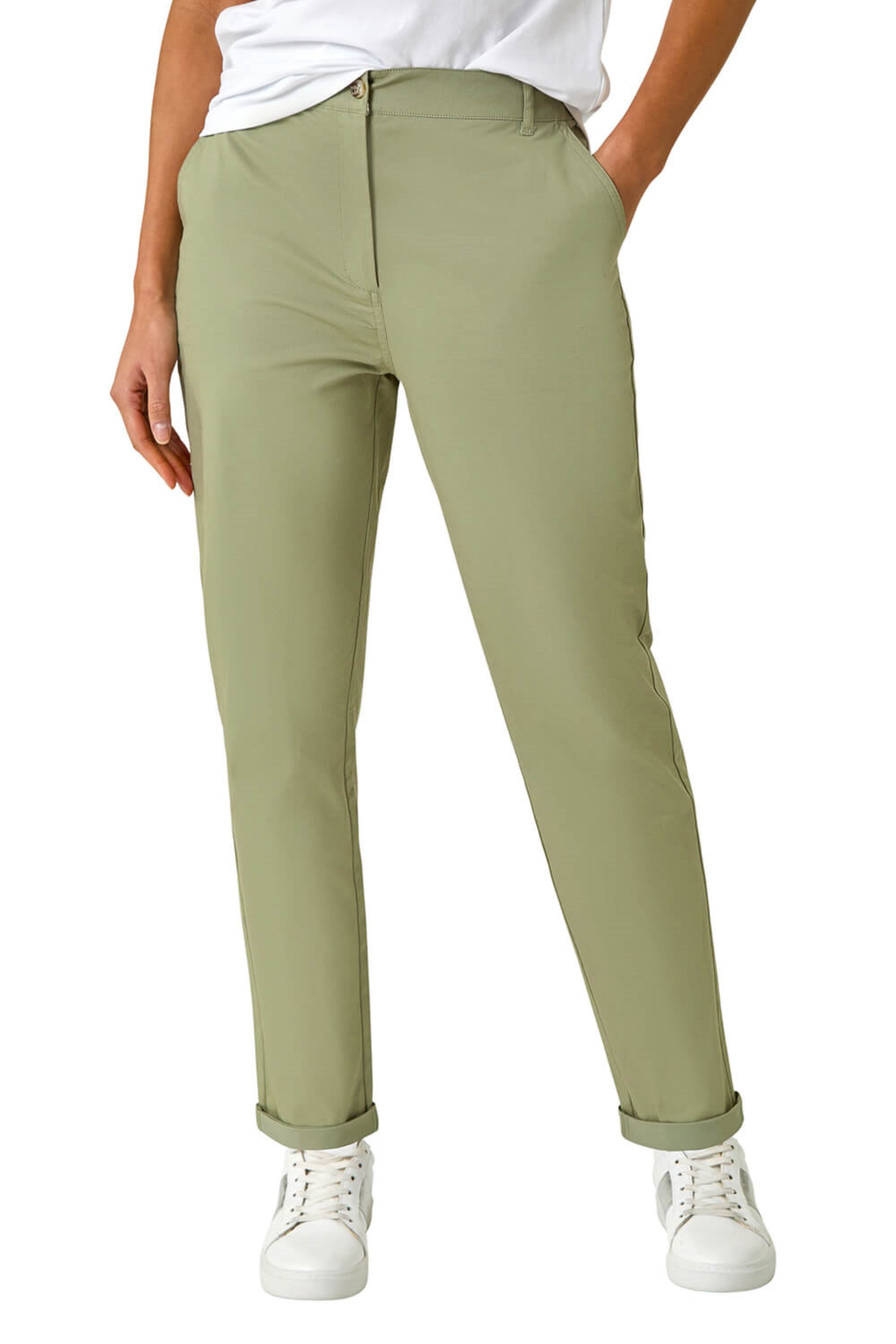 Roman Womens Plain Cotton Chino Trousers - Khaki