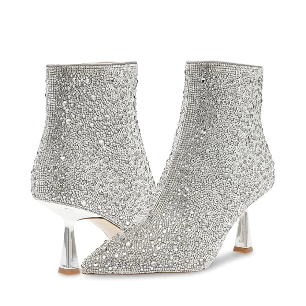 Flashee Boots Women's Silver Rhinestone Ankle Bootie RHS8354