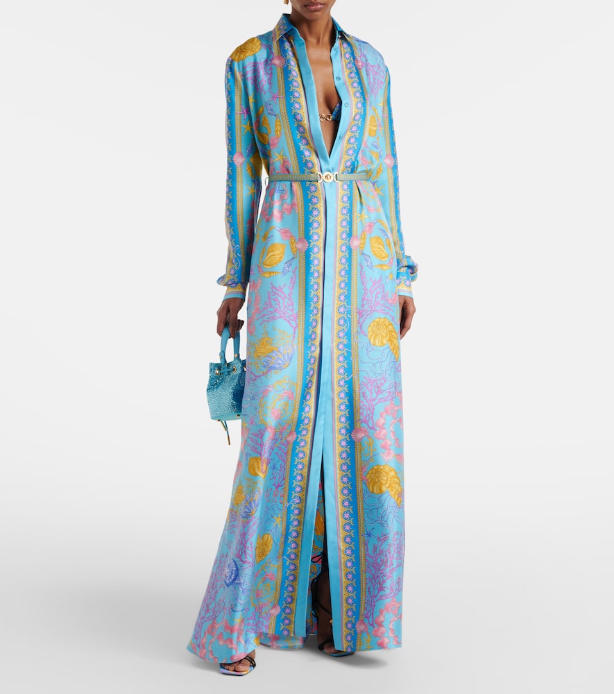 Underwater Barocco silk twill maxi dress