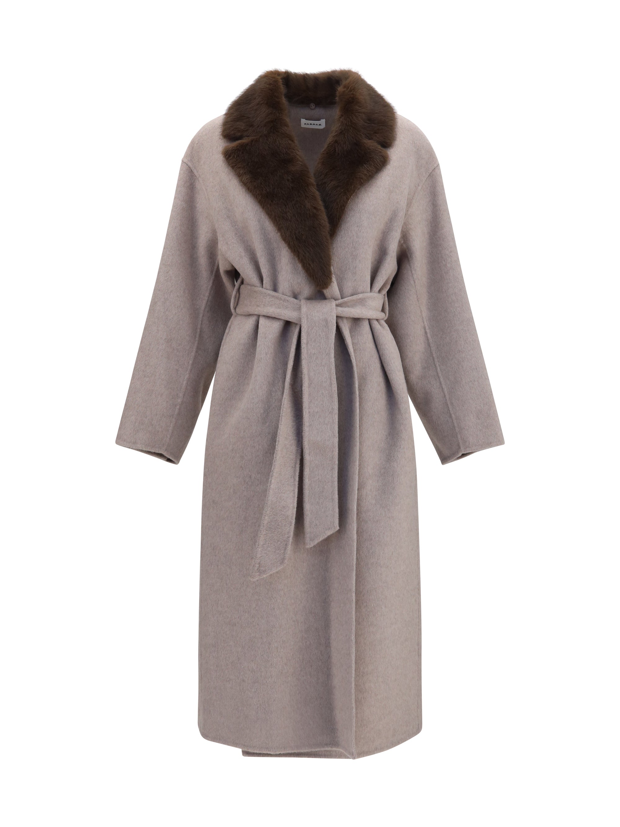 Fur Collar & Belt Coat — Gray