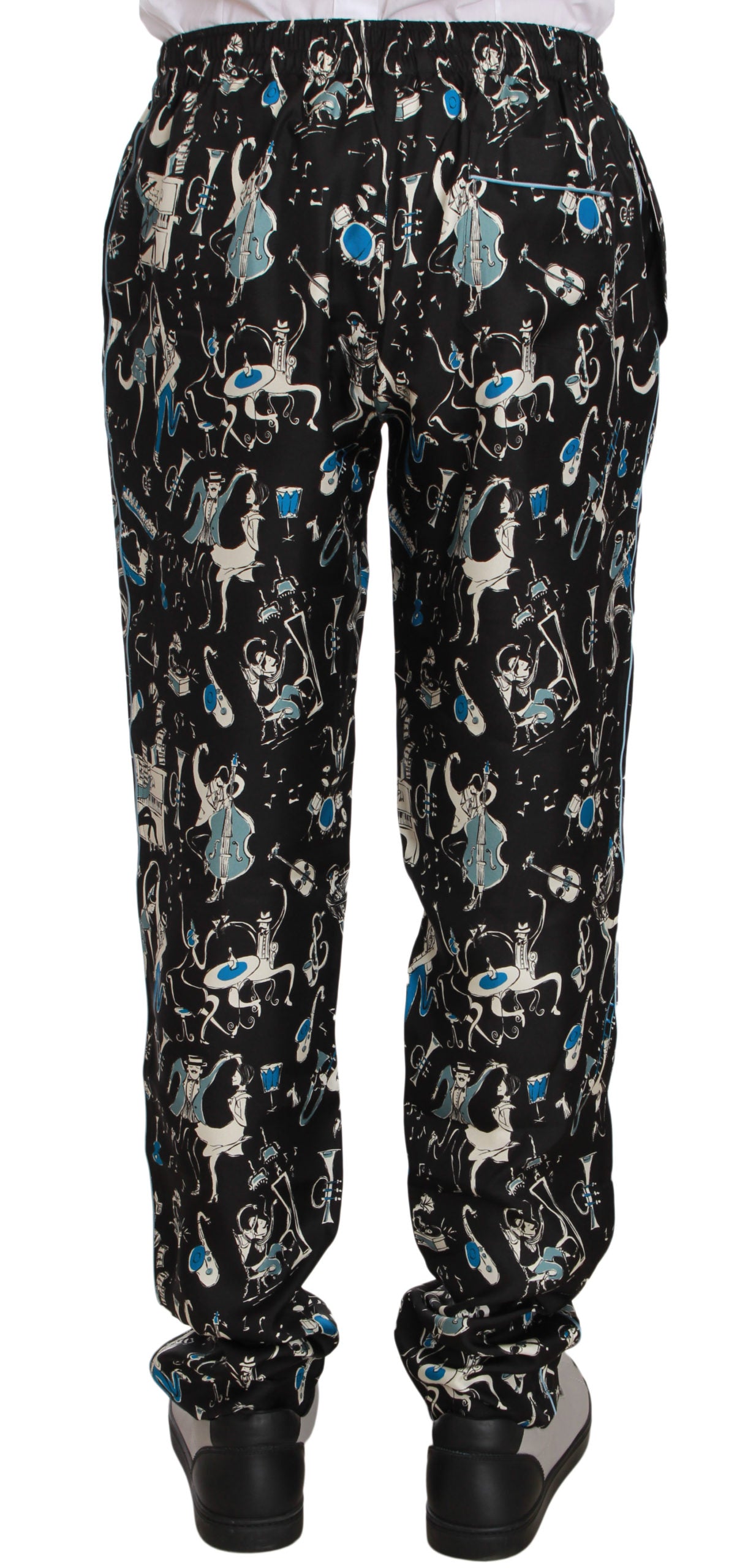 Musical Instrument Print Silk Lounge Pants — Black