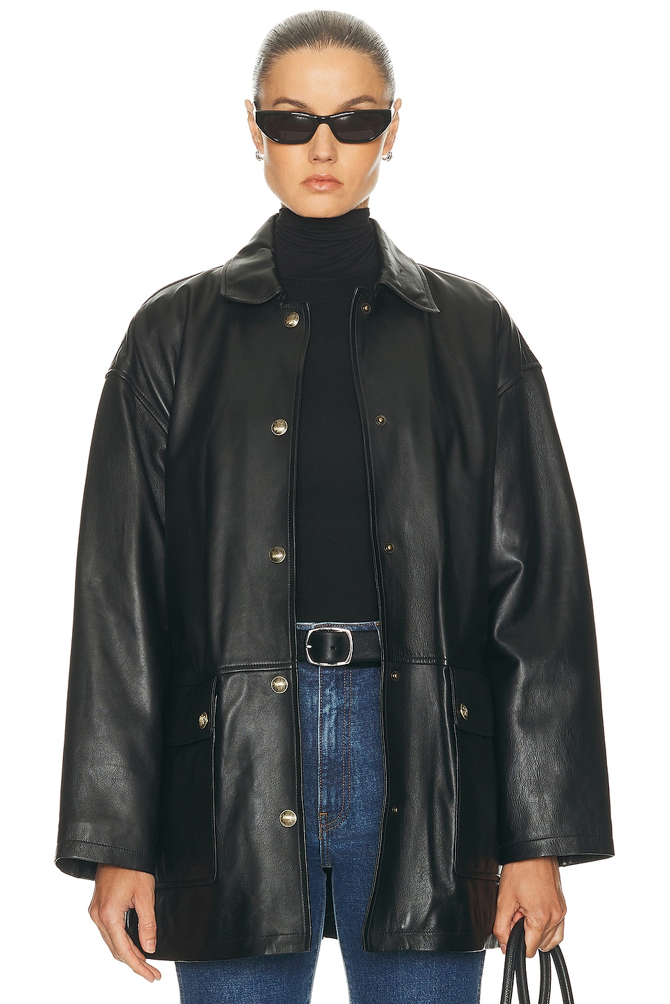 NILI LOTAN Cordel Leather Coat in Black - Black. XS also in L