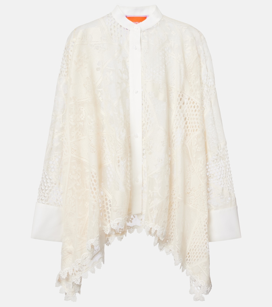 Foulard cotton-blend lace shirt