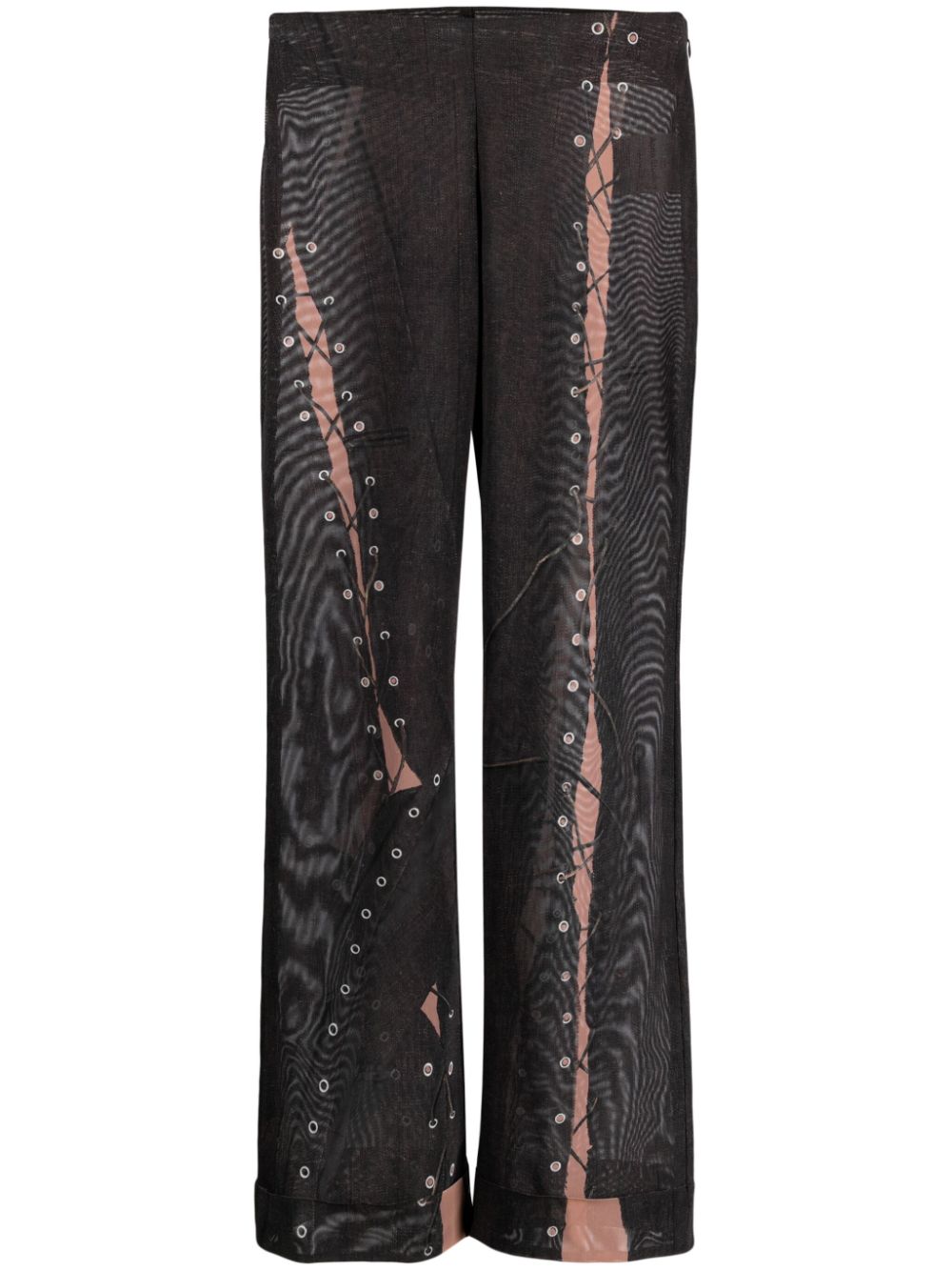 Trompe l'oeil flared trousers - Brown