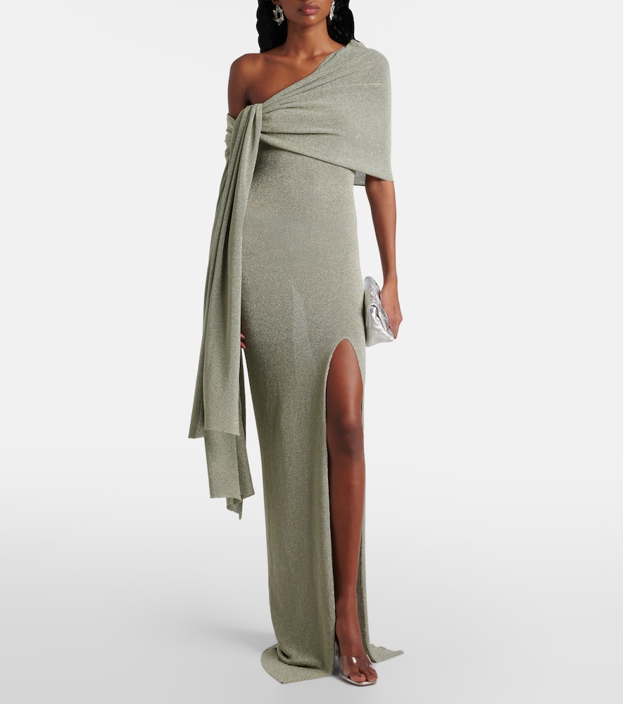 Draped one-shoulder maxi dress