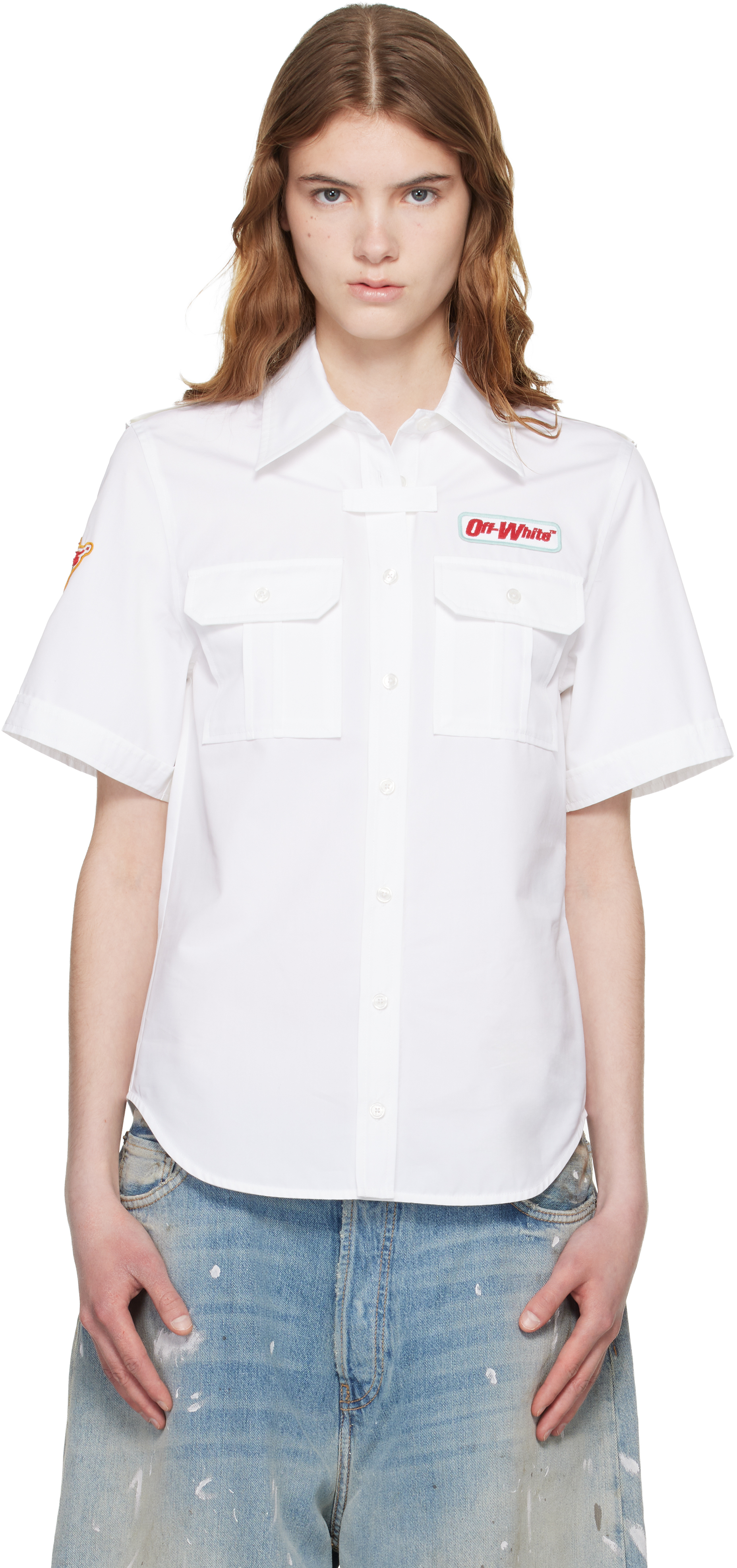 White Popeline Short Sleeve Fitted Shirt