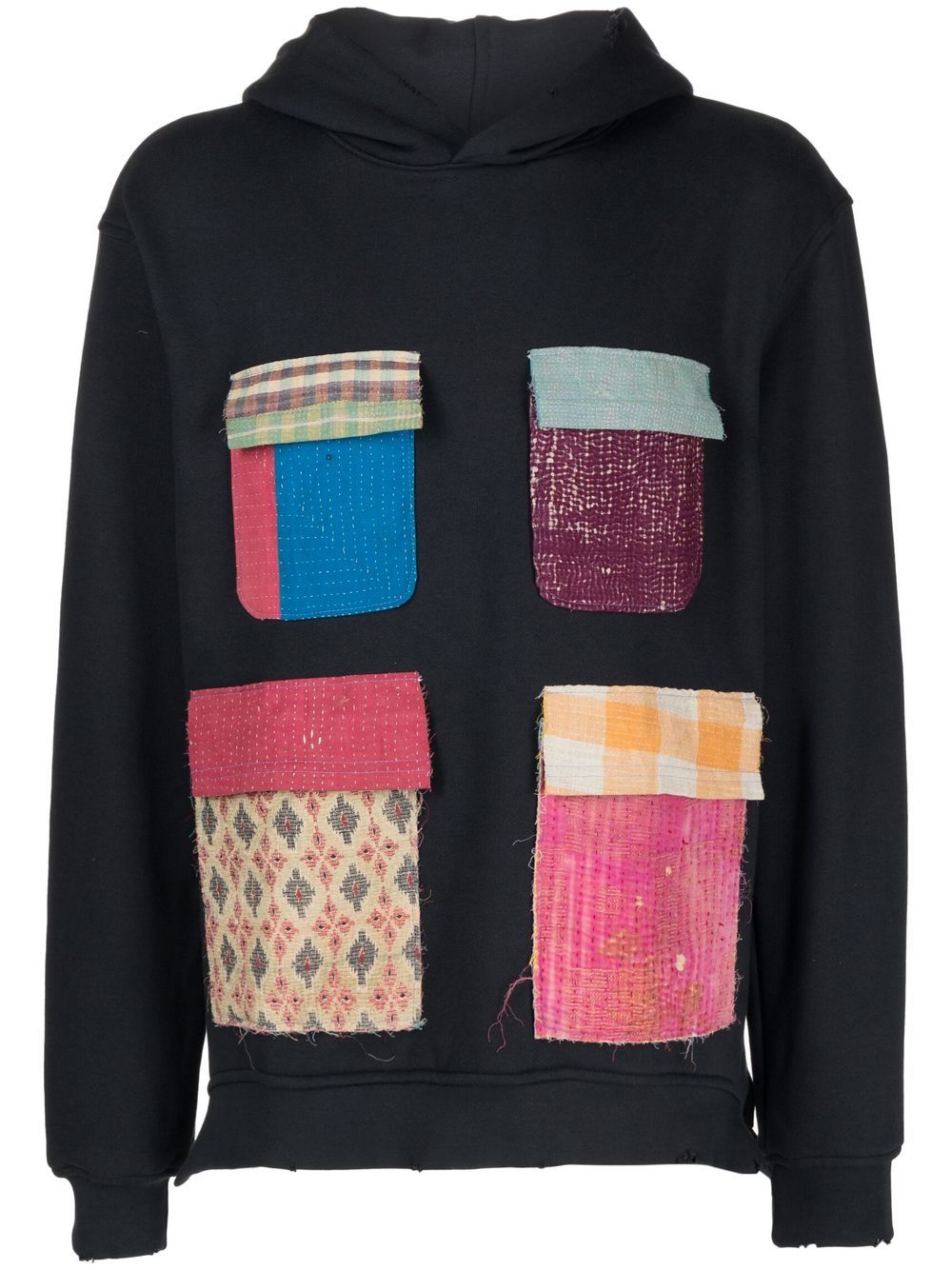 Patchwork cotton hoodie - Black