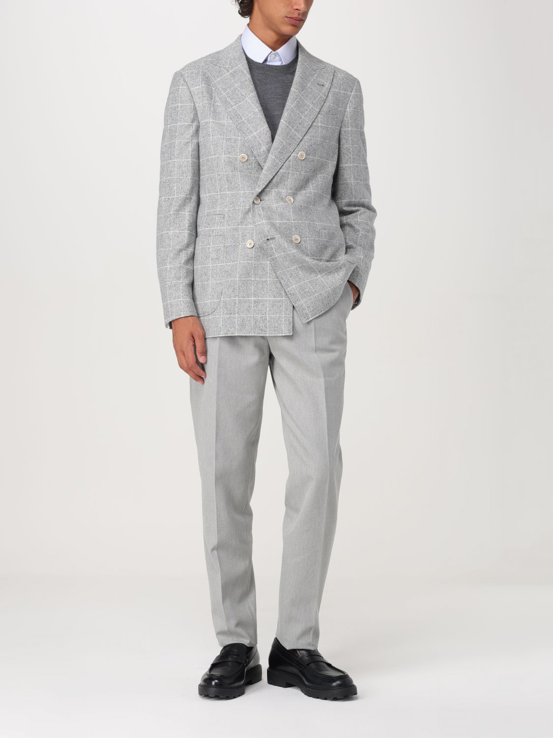 Single-breasted checked blazer - White