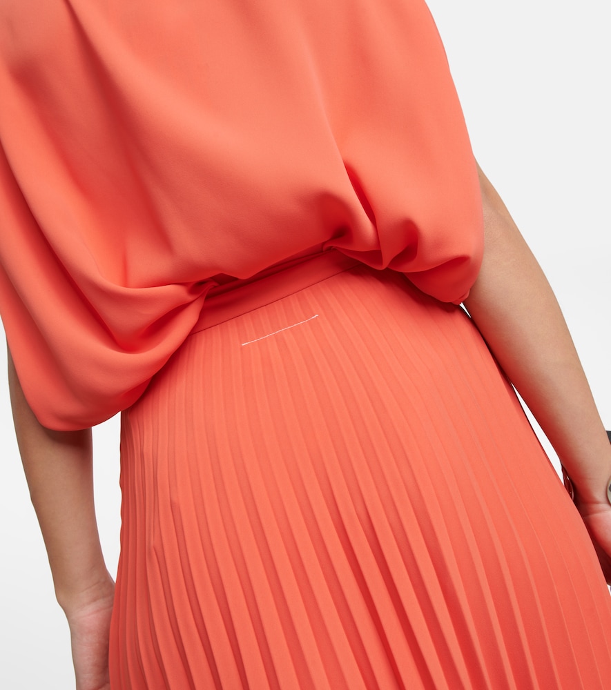 Pleated crêpe midi skirt