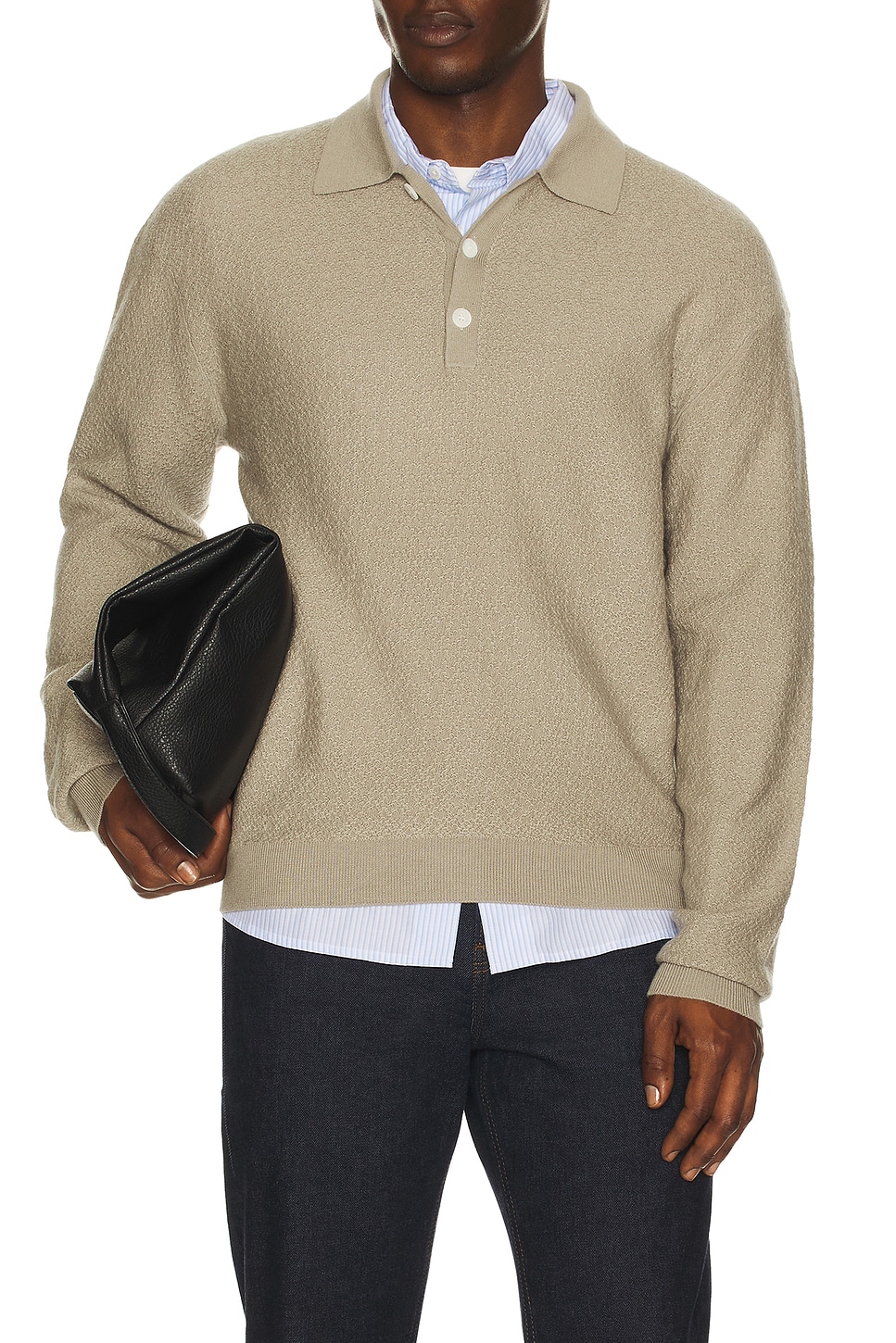 FRAME Polo Sweater in Warm Grey - Taupe. L also in M, XL/1X, XXL/2X